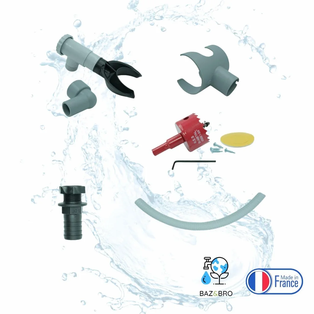 Capt'eau Recuperador de Agua de Lluvia para conductos Circulares Gris 60 cm Manguera Sierra Campana Premium BI Metal