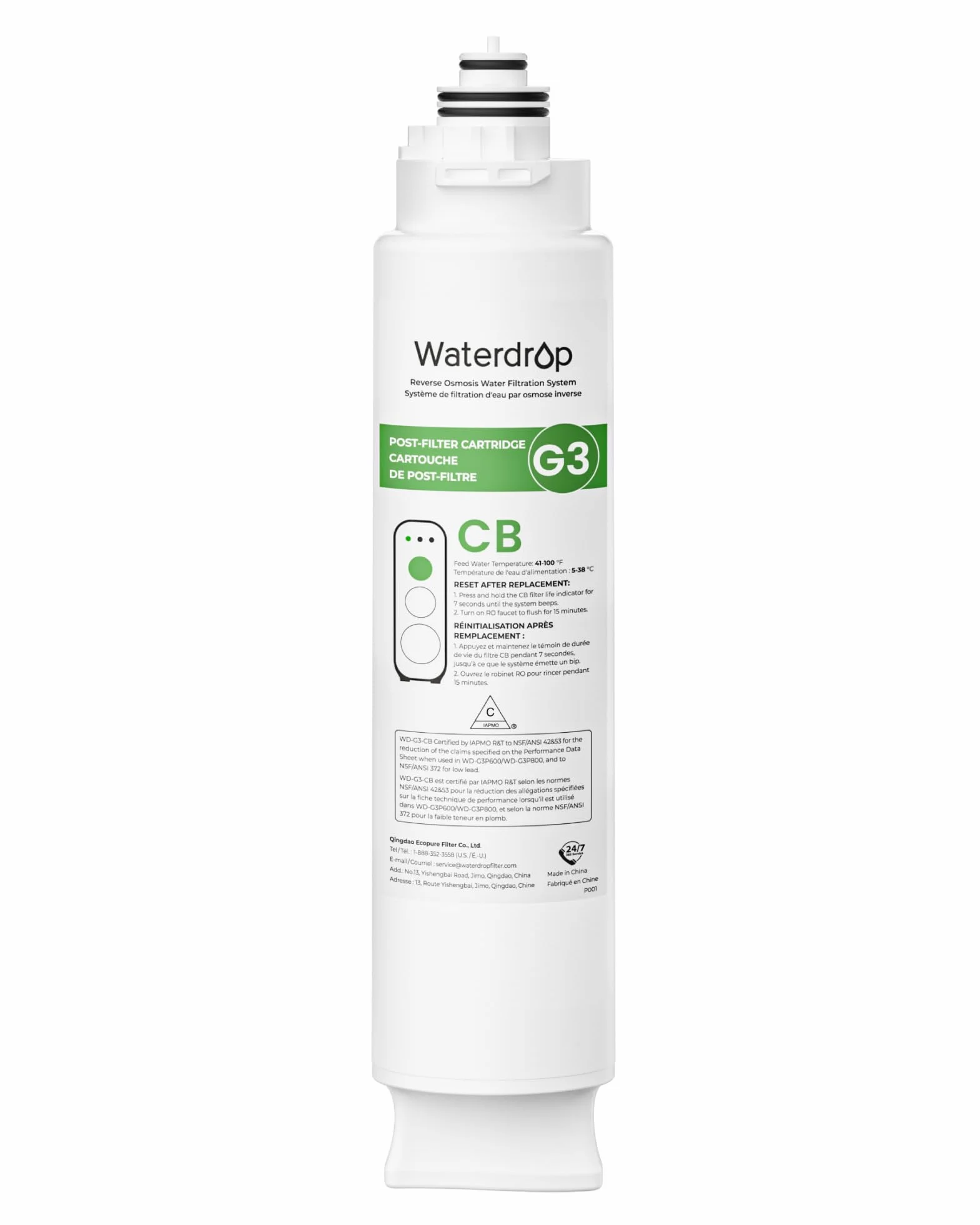 Waterdrop Filtro WD-G3-N3CB de repuesto para sistema de ósmosis inversa WD-G3-W, 1 año de vida útil