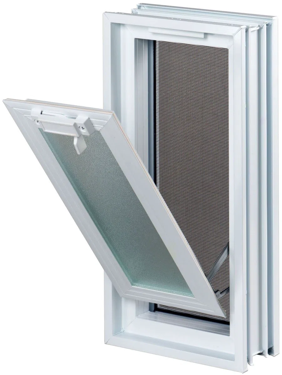 Fuchs Design Ventana de ventilación (189x384x80 mm) Blanca en lugar de 2 bloques de vidrio tamaño 19x19x8 cm - con mosquitera