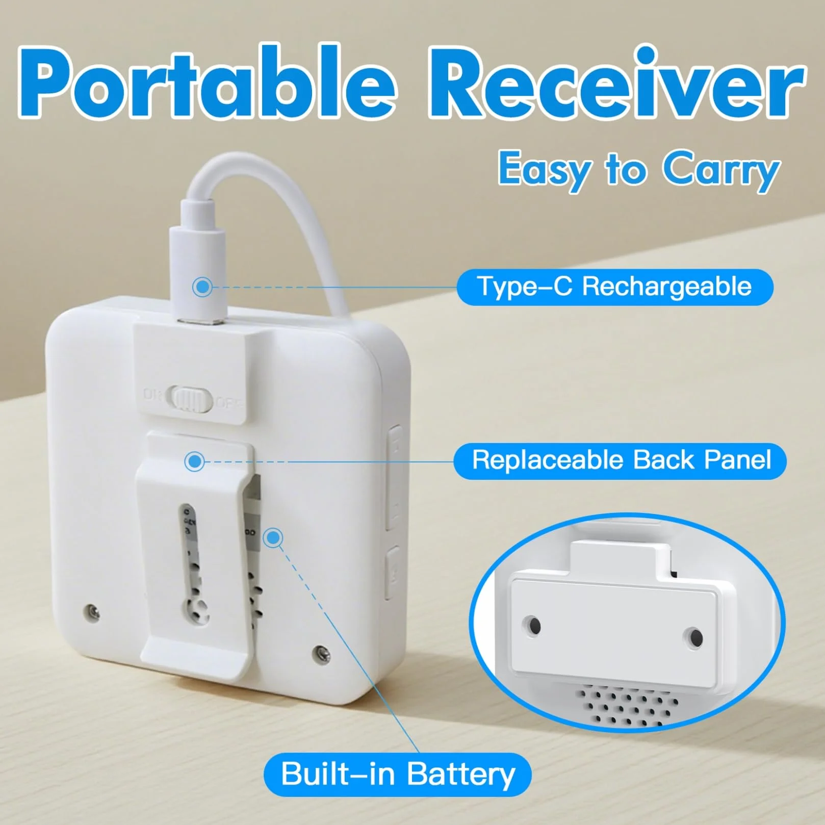 SINGCALL Botón Emergencia Ancianos Portátil con Llamada SOS Avisador Personas Mayores Alarma Movil Inalambrica Alarma Panico para Pacientes, 32 Melodías, Volumen 0-100dB, 1 Receptor Portátil + 1 Botón