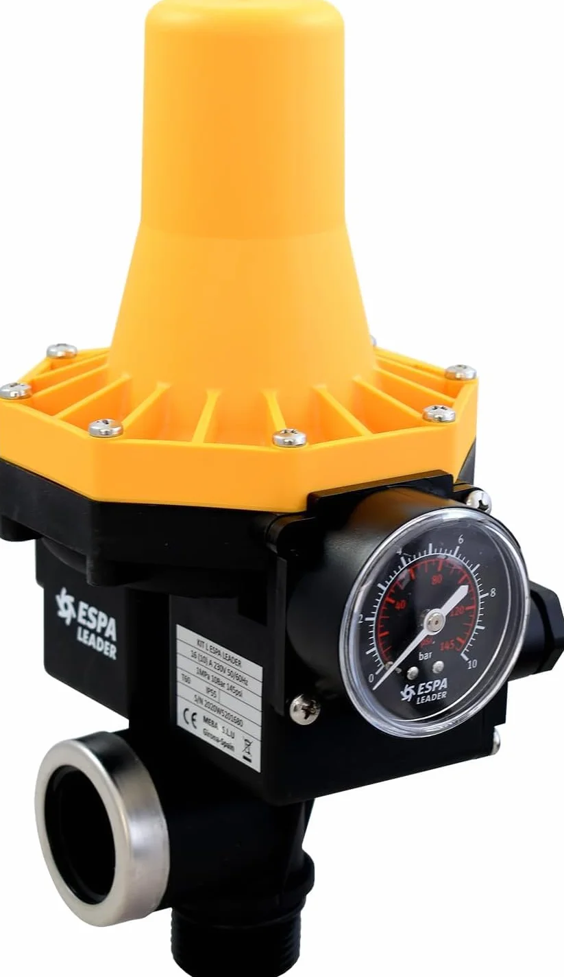 ESPA LEADER Presscontrol Kit L, Regulador de Presión Electrónico para Bombas de Agua de Uso Doméstico, Pulsador de Rearme Automático, Válvula de Retención, Protección de Funcionamiento en Seco