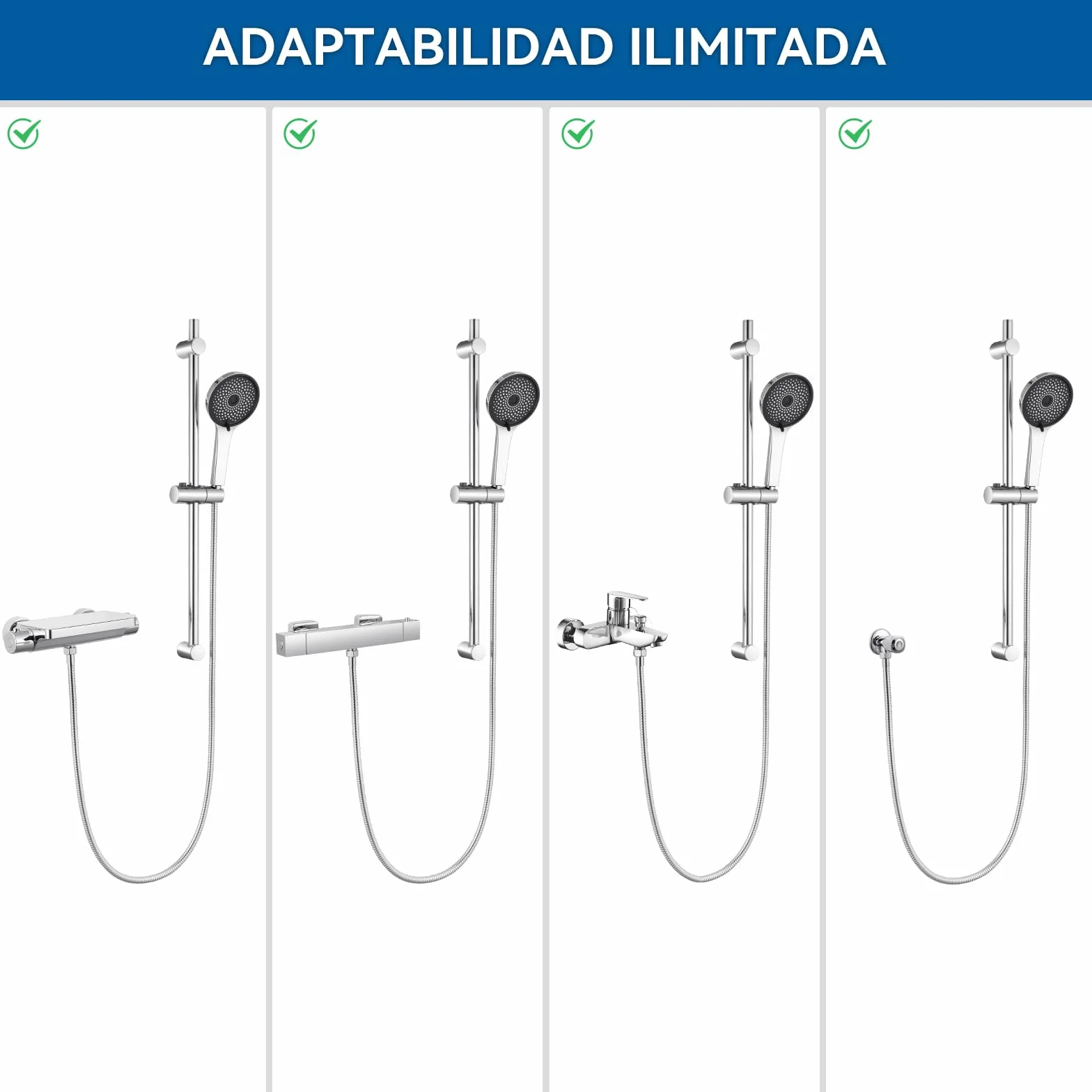 Auralum Barra de Ducha de Acero Inoxidable 70 cm con Alcachofa de Ducha 5 Funciones, Soporte Ajustable y Manguera Inoxidable 150 cm, Compatible con Orificios Existentes, Cromo