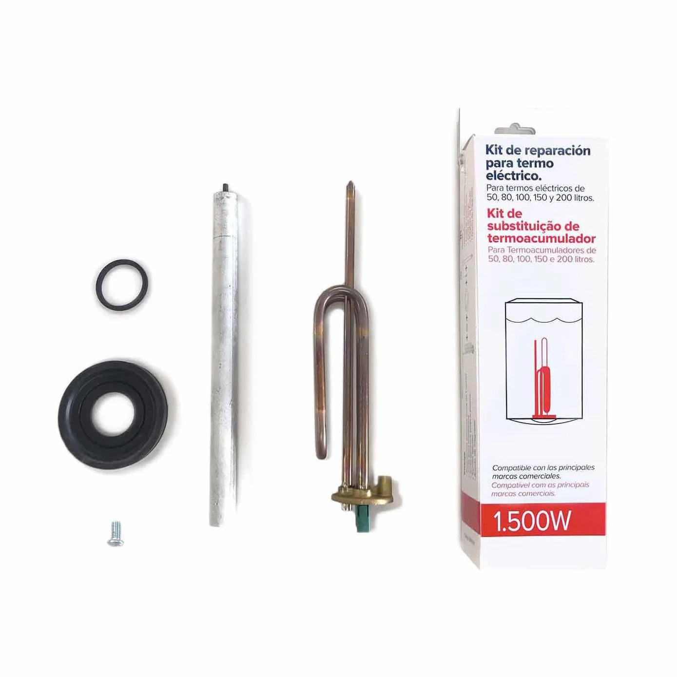 Ariston - Accesorio para Calentador de Agua Electrico, Kit Reparación para Termo Electrico Varias Marcas con Resistencia Eléctrica Curva (1500 W) + Ánodo Magnesio + Junta de Goma + Tornillo Fijación