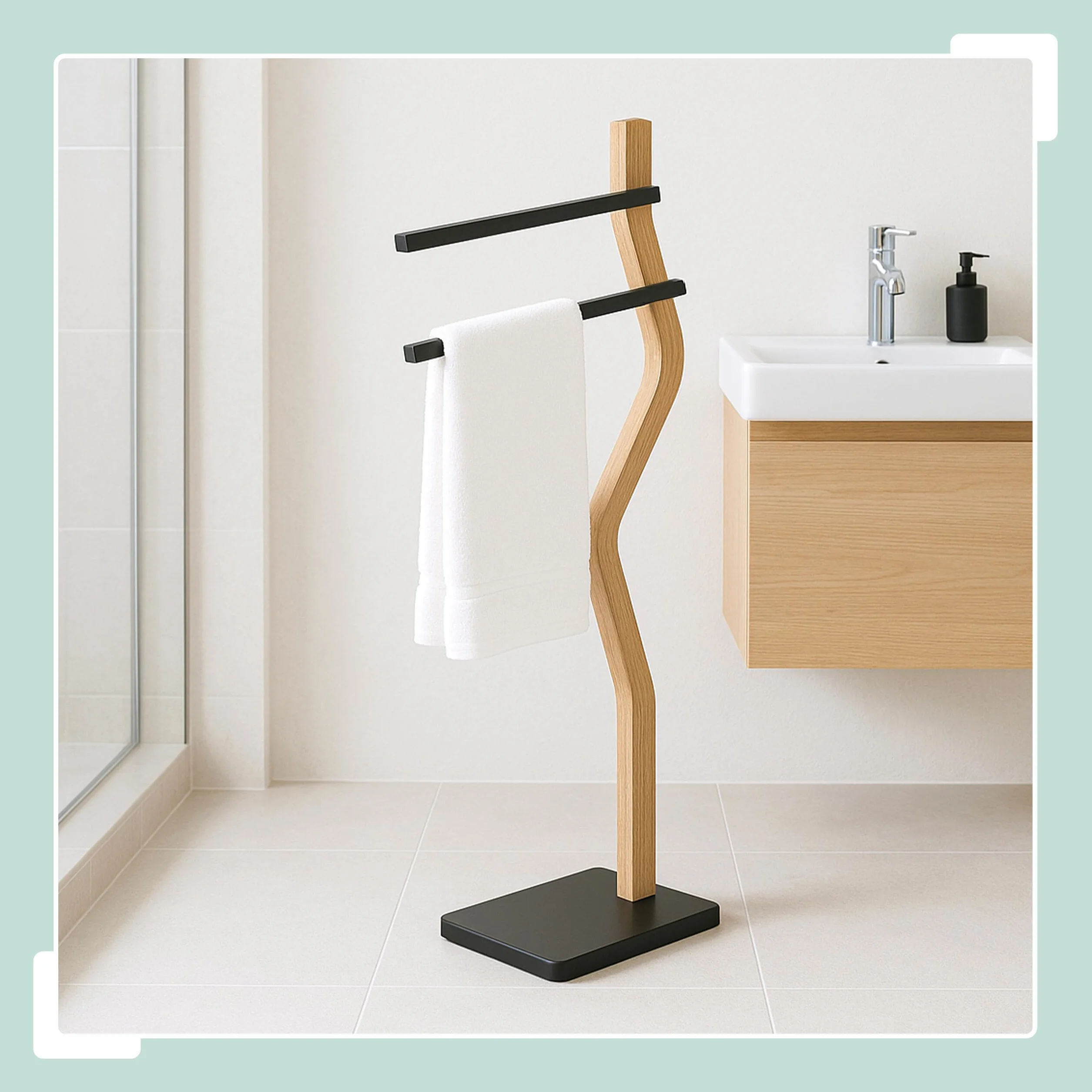 Toallero Relaxdays 86 x 37 x 18 cm Metal Madera 2 Varillas Soporte de Toallas Negro Natural
