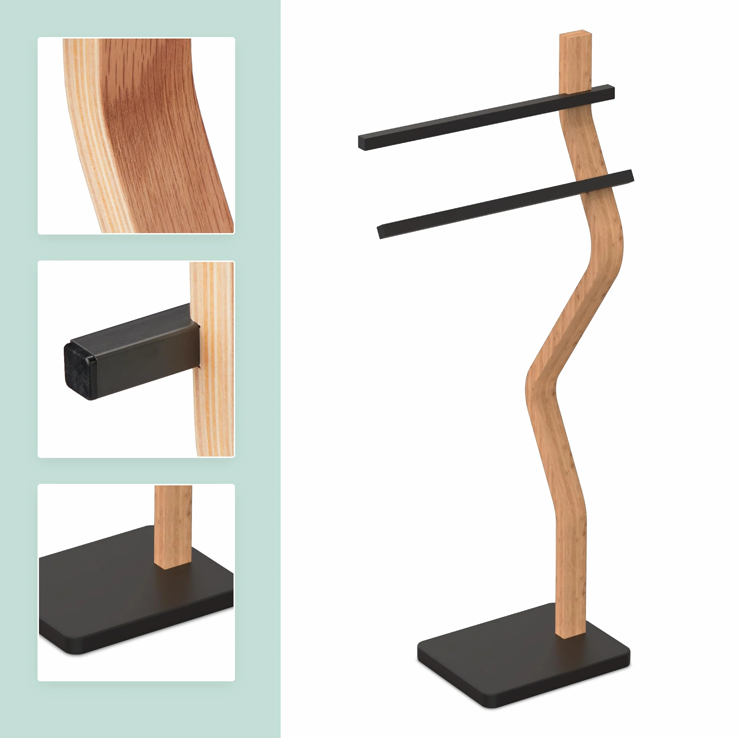 Toallero Relaxdays 86 x 37 x 18 cm Metal Madera 2 Varillas Soporte de Toallas Negro Natural