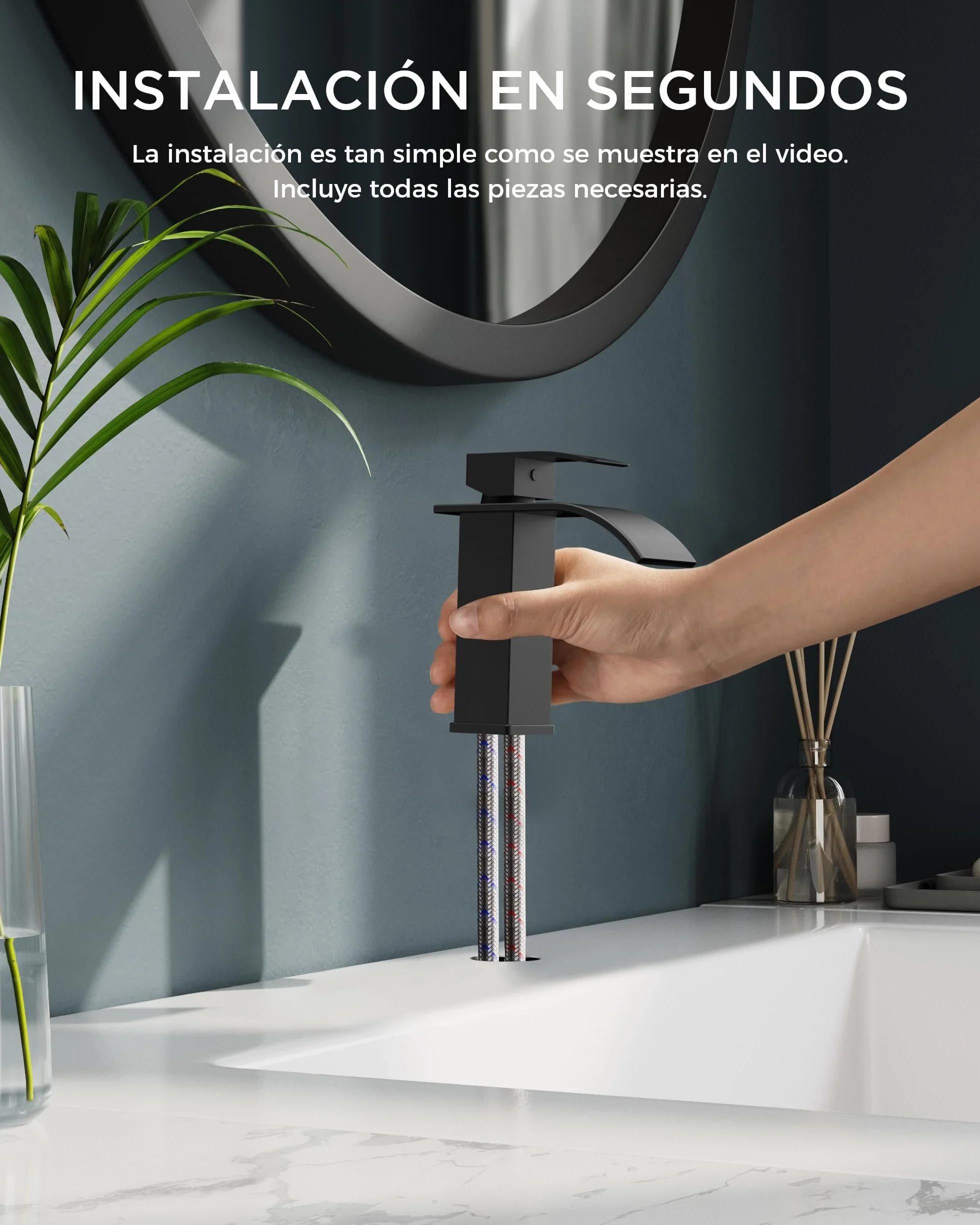FORIOUS Grifo de Baño Negro Cascada Lavabo Mezclador Una Sola Manija 110 mm Ahorro Agua