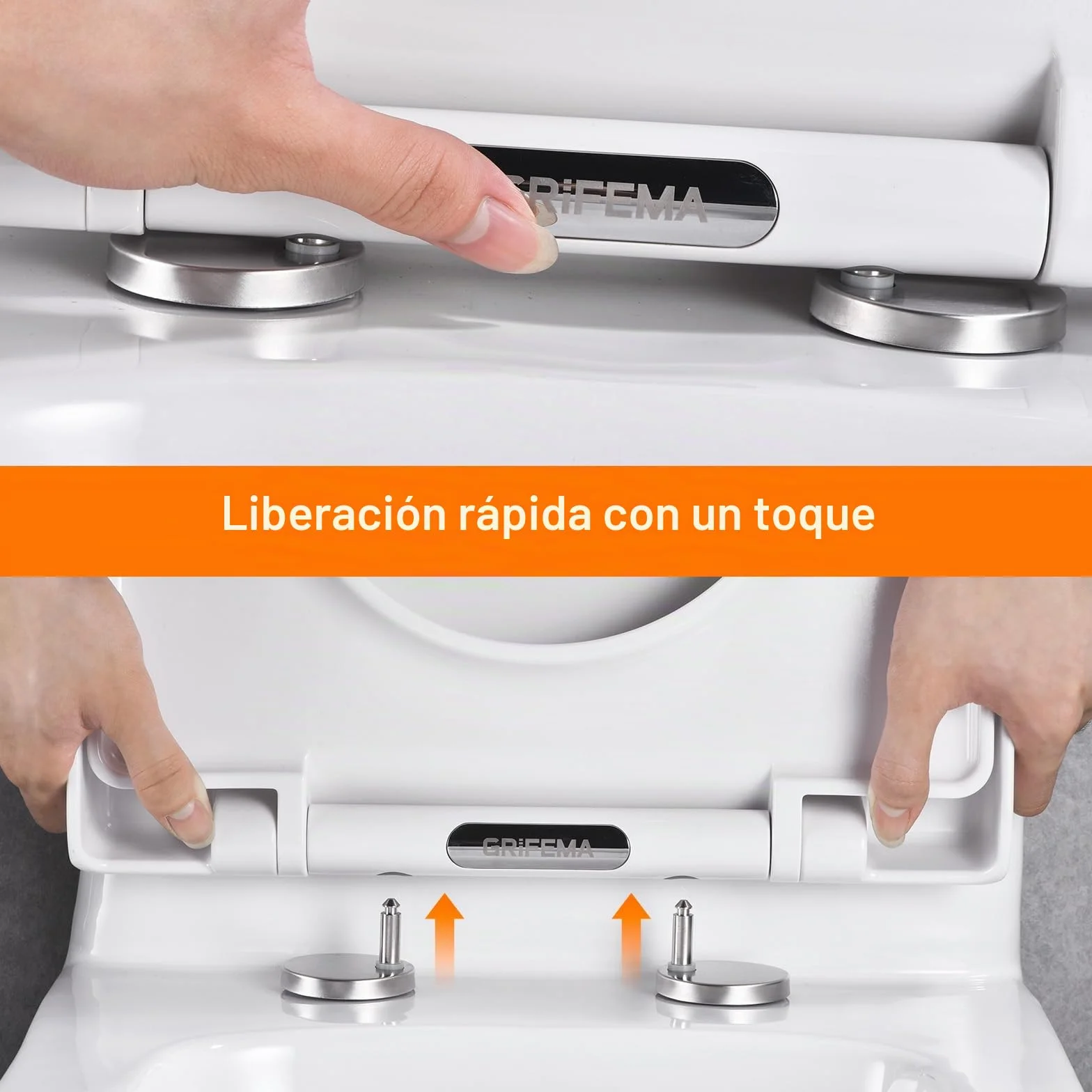 GRIFEMA G951 Tapa WC UF Resin Antibacteriano No amarillea Cierre Suave Liberación Rápida Asiento Inodoro Forma D Blanco