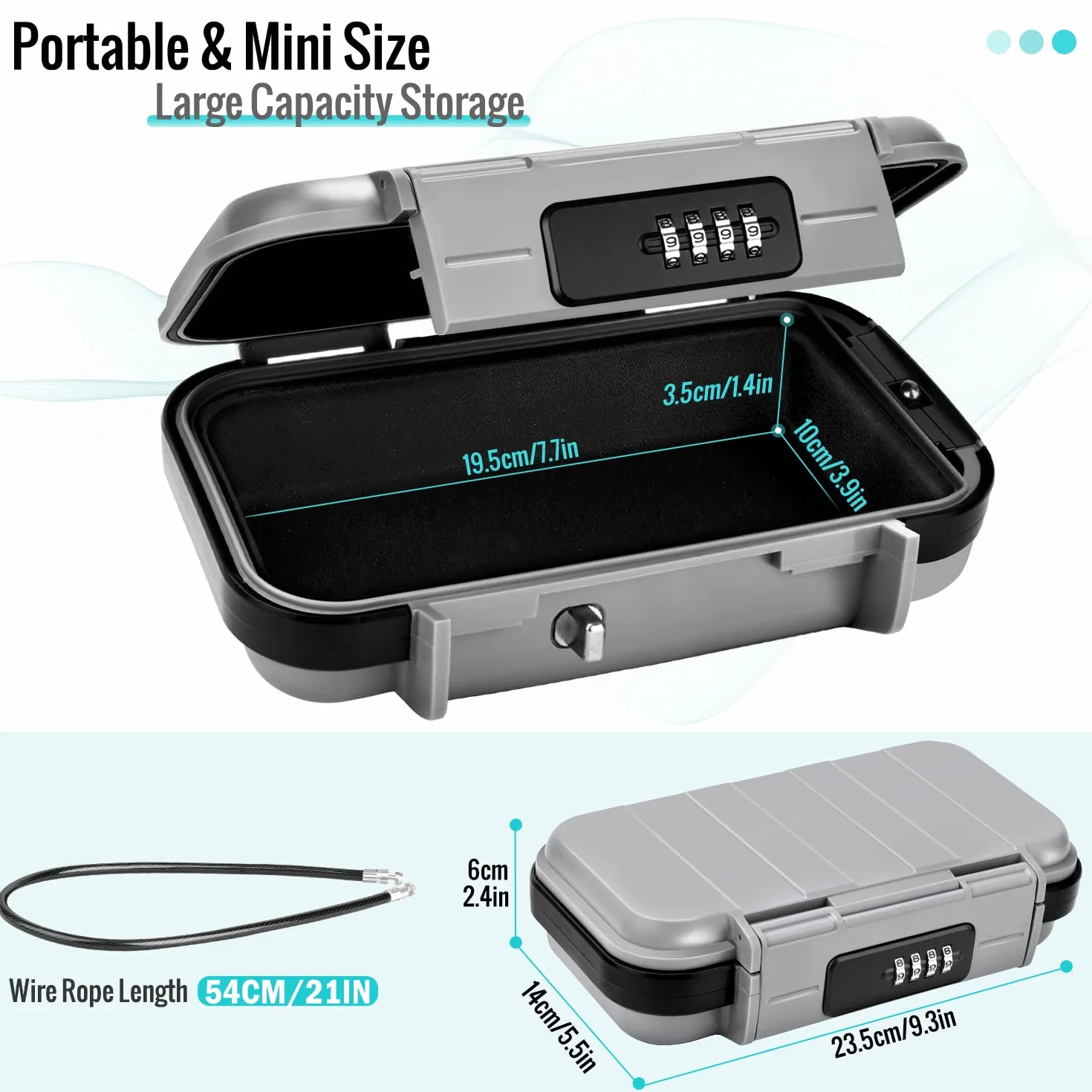 Caja Fuerte Portátil, Caja Seguridad Combinacion Caja Fuerte de Viaje con Cuerda de Alambre Extraíble Impermeable Mini Caja Fuerte para el Hogar, Oficina, Hotel, Viajes, etc. (Gris)