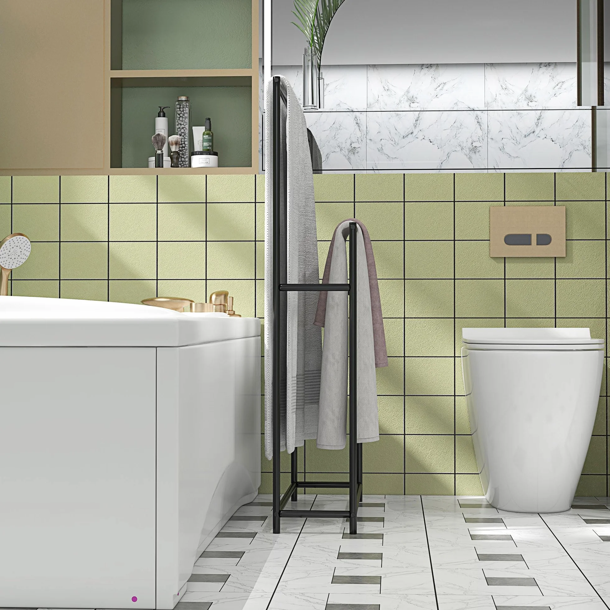 HOMCOM Toallero de Pie 2 Niveles Toallero Escalera Baño 66x20x110 cm Negro