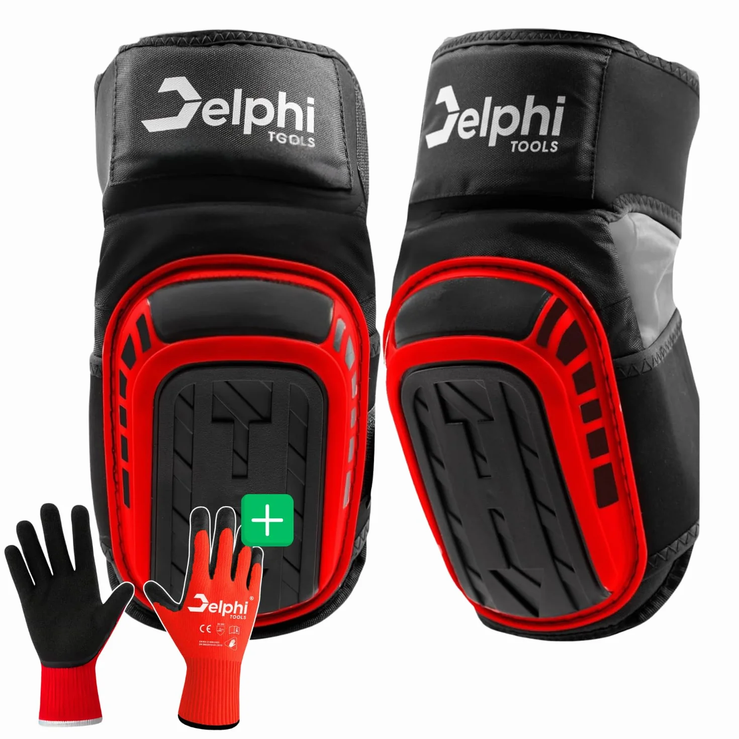Delphi rodilleras trabajo antideslizantes con doble cierre y guantes de trabajo – Rodilleras cómodas, fáciles de limpiar, talla universal para colocadores de azulejos