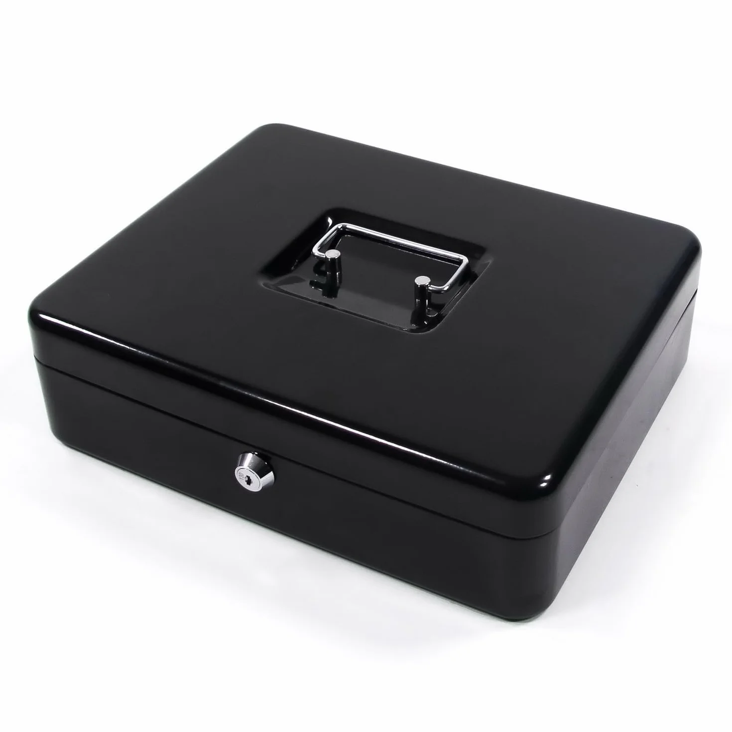 Caja de caudales con Bandeja para Euros Safe Acero Negro, Cerradura de Cilindro con 2 Llaves