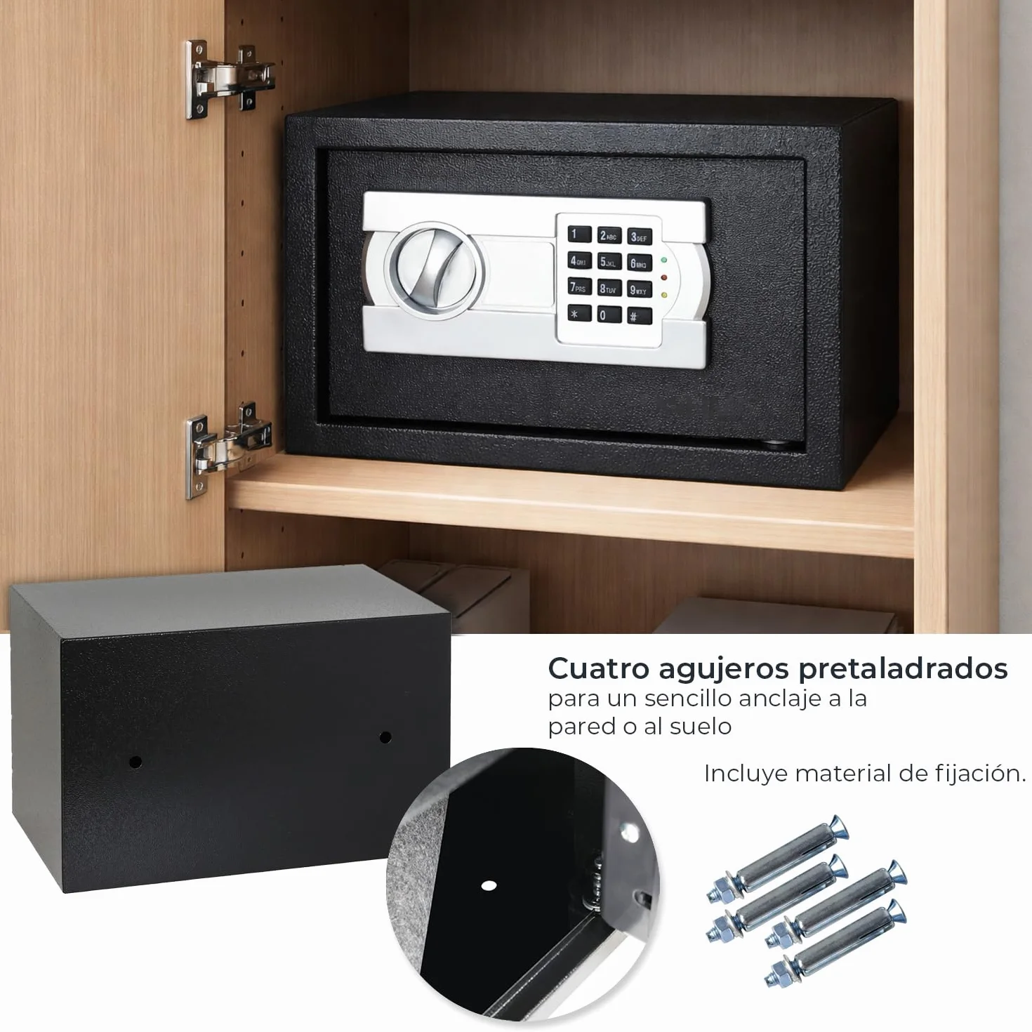 HMF Caja fuerte para hogar, hotel u oficina, cerradura de combinación, DIN A5, 31 x 20 x 20 cm, Negro