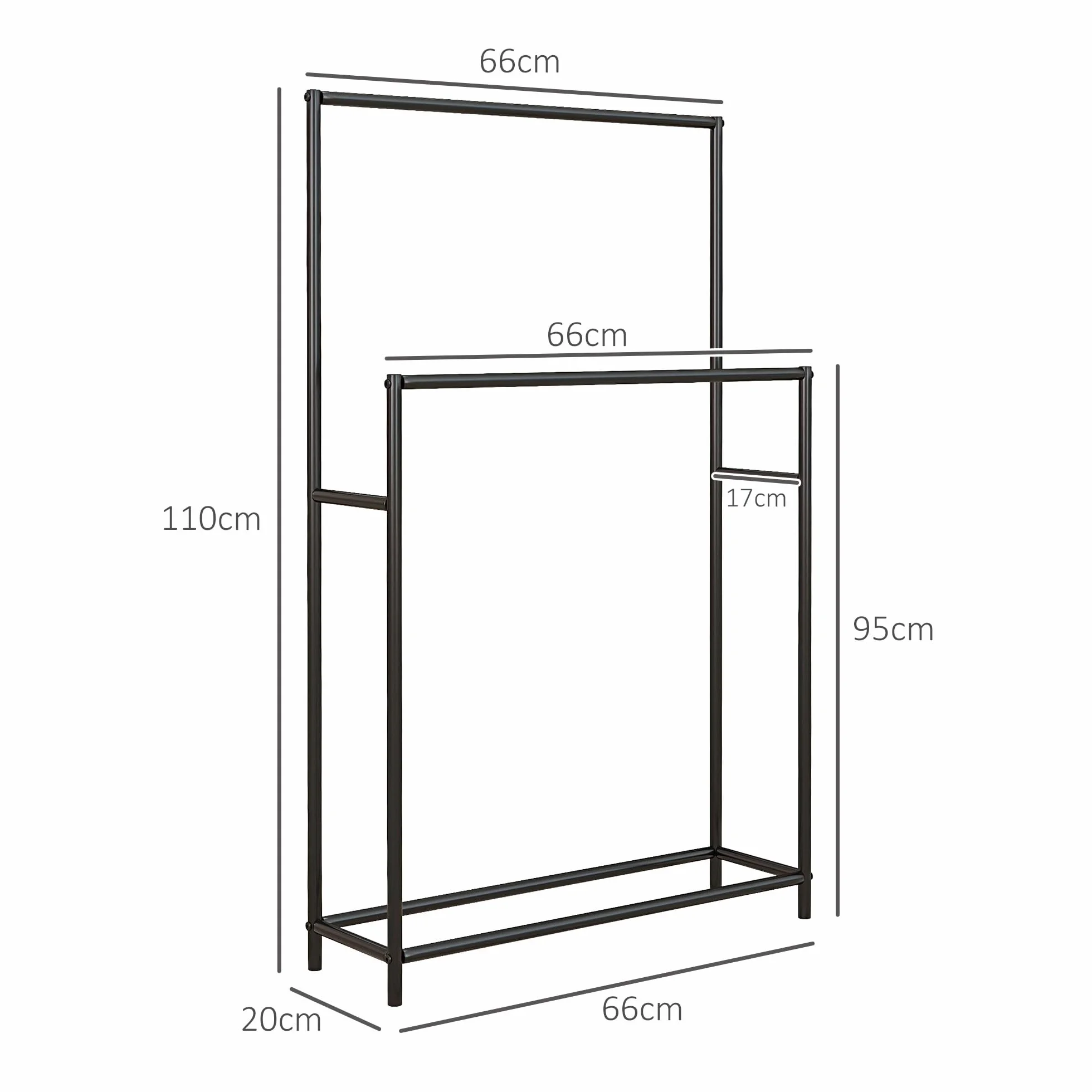 HOMCOM Toallero de Pie 2 Niveles Toallero Escalera Baño 66x20x110 cm Negro