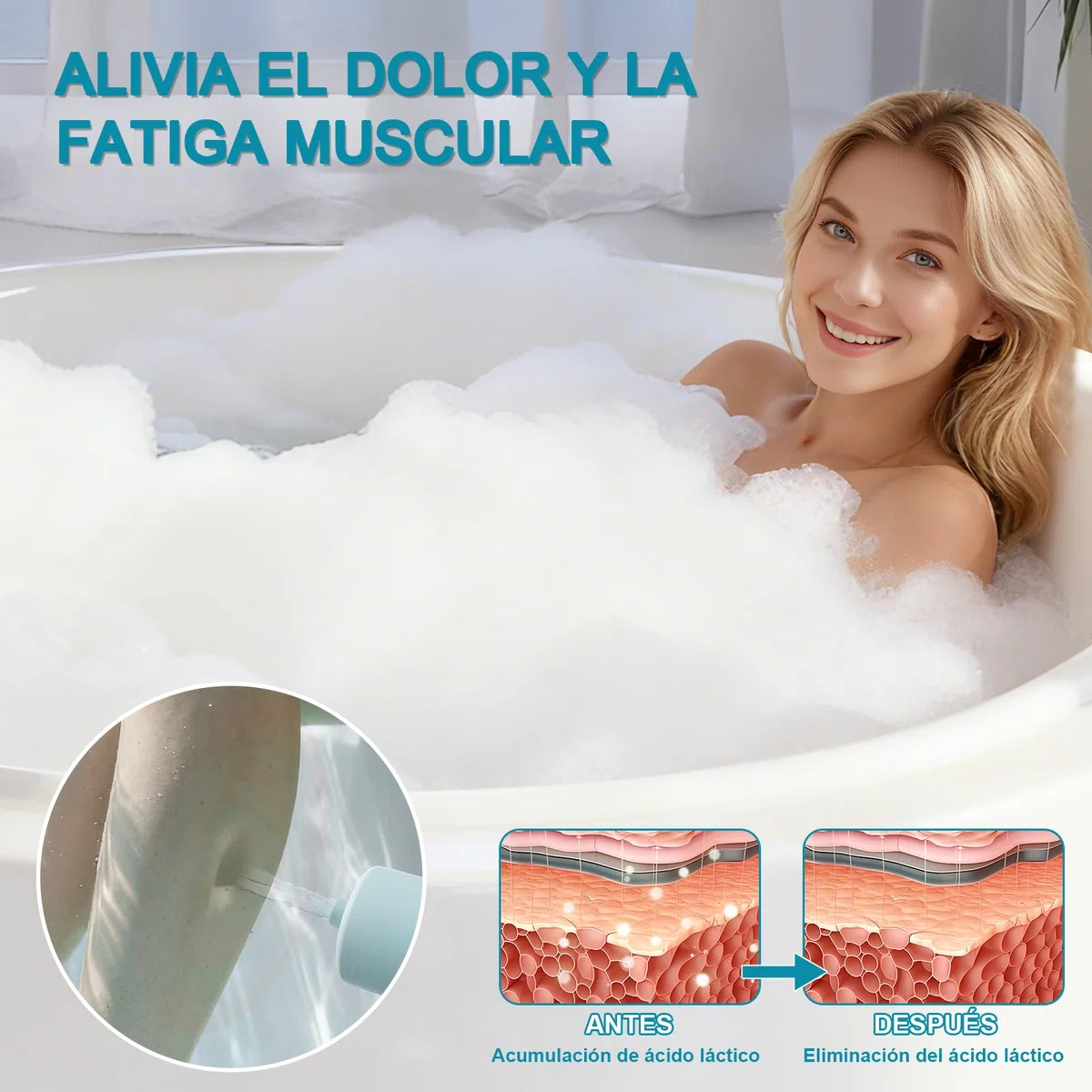 Bañera de Jet Spa, Proporciona una Intensidad de Masaje de 65 kPa, Jet de Baño Recargable, Accesorios de Bañera Portátiles Sin Cable con Velocidad Ajustable, Relajante (Azul)