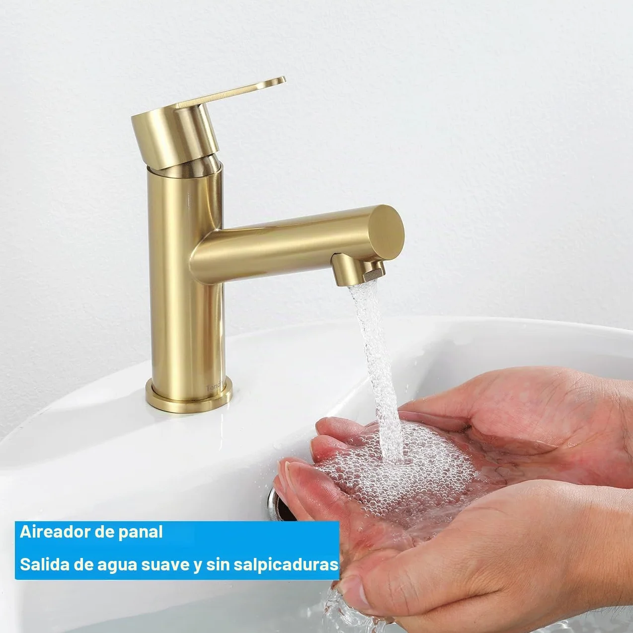 Grifo de Lavabo de Baño Oro, Ángulo de Salida de Agua Cómodo, Grifería para Lavabo de Esquina, Mezclador Monomando de Acero Inoxidable 304, Aireador Extraíble, Agua Fría y Caliente