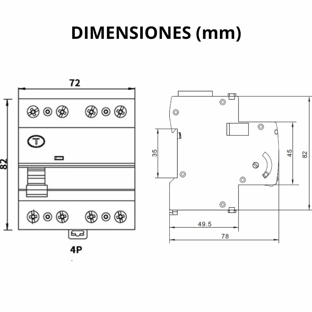 Diferencial Superinmunizado Trifásico 4P (3P+N) 40A 300mA y 6kA. Clase A. Interruptor Diferencial RCCB Super Inmunizado. Disyuntor RCCB 4P 40A 300mA
