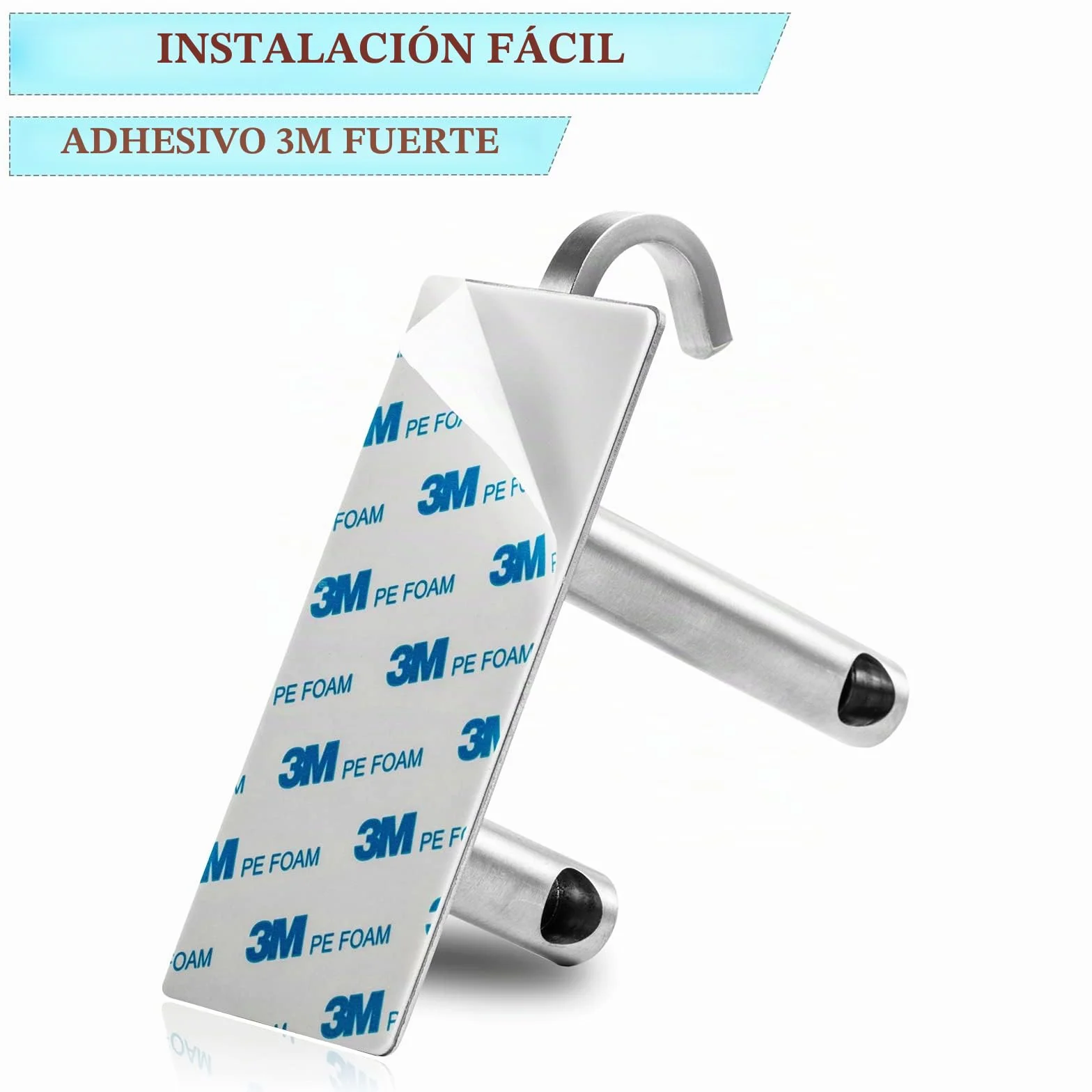 Toallero Sin Taladro Autoadhesivo Acero Inoxidable Cepillado 60 cm Doble Barra 2 Ganchos JS