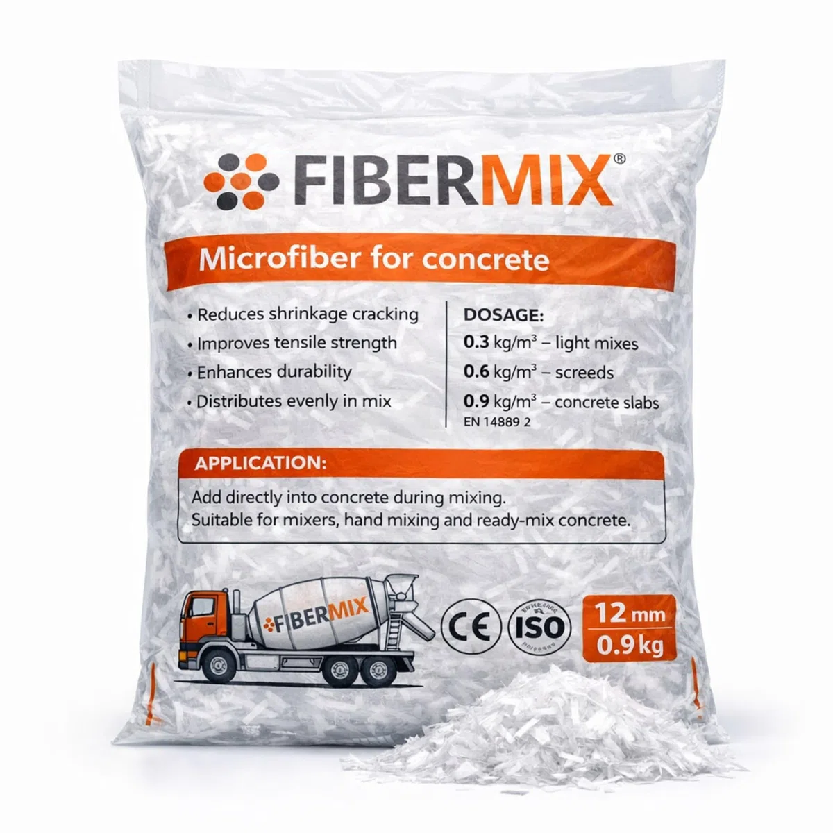 Microfibra de hormigón de 12 mm, polímero de alto rendimiento para evitar grietas, ideal para pavimento y reparación de hormigón (0,9 kg)