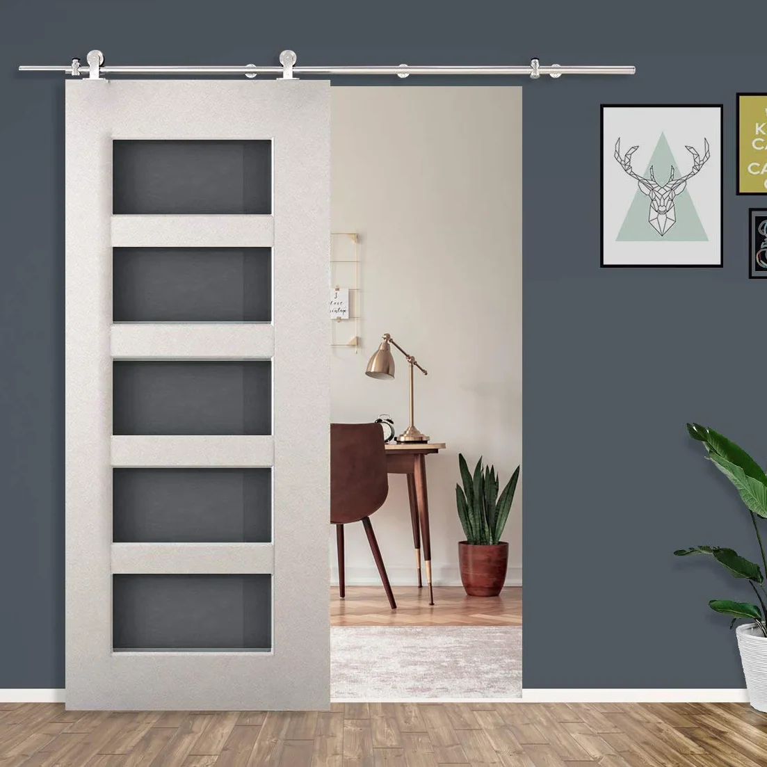 HOMCOM Kit Puerta Corredera 200 cm, Acero Inoxidable, Negro