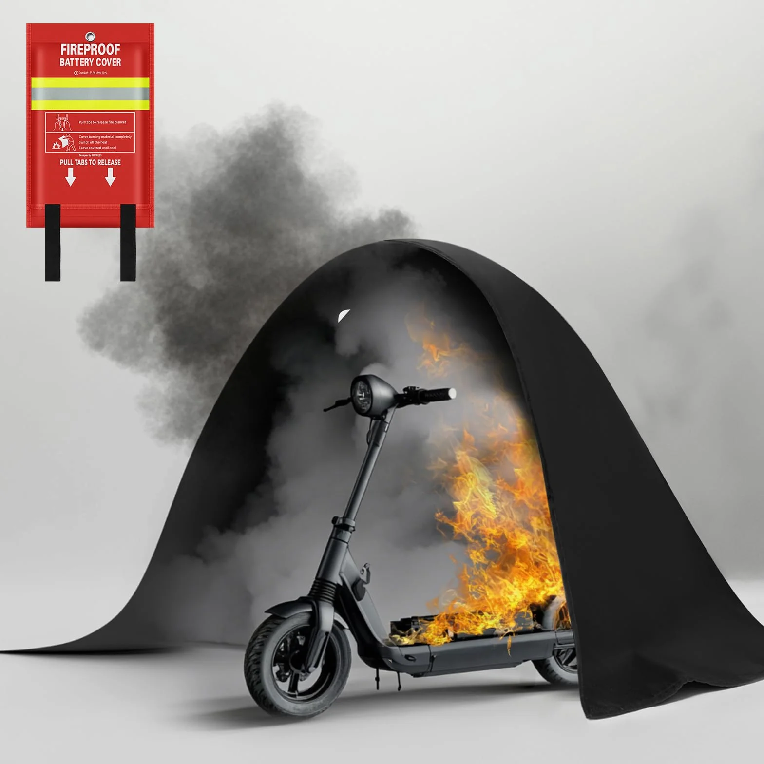 Manta Ignífuga, Manta de Fuego para scooter eléctrico y bicicleta eléctrica, de Emergencia contra Incendios, de batería de litio, 100x125cm