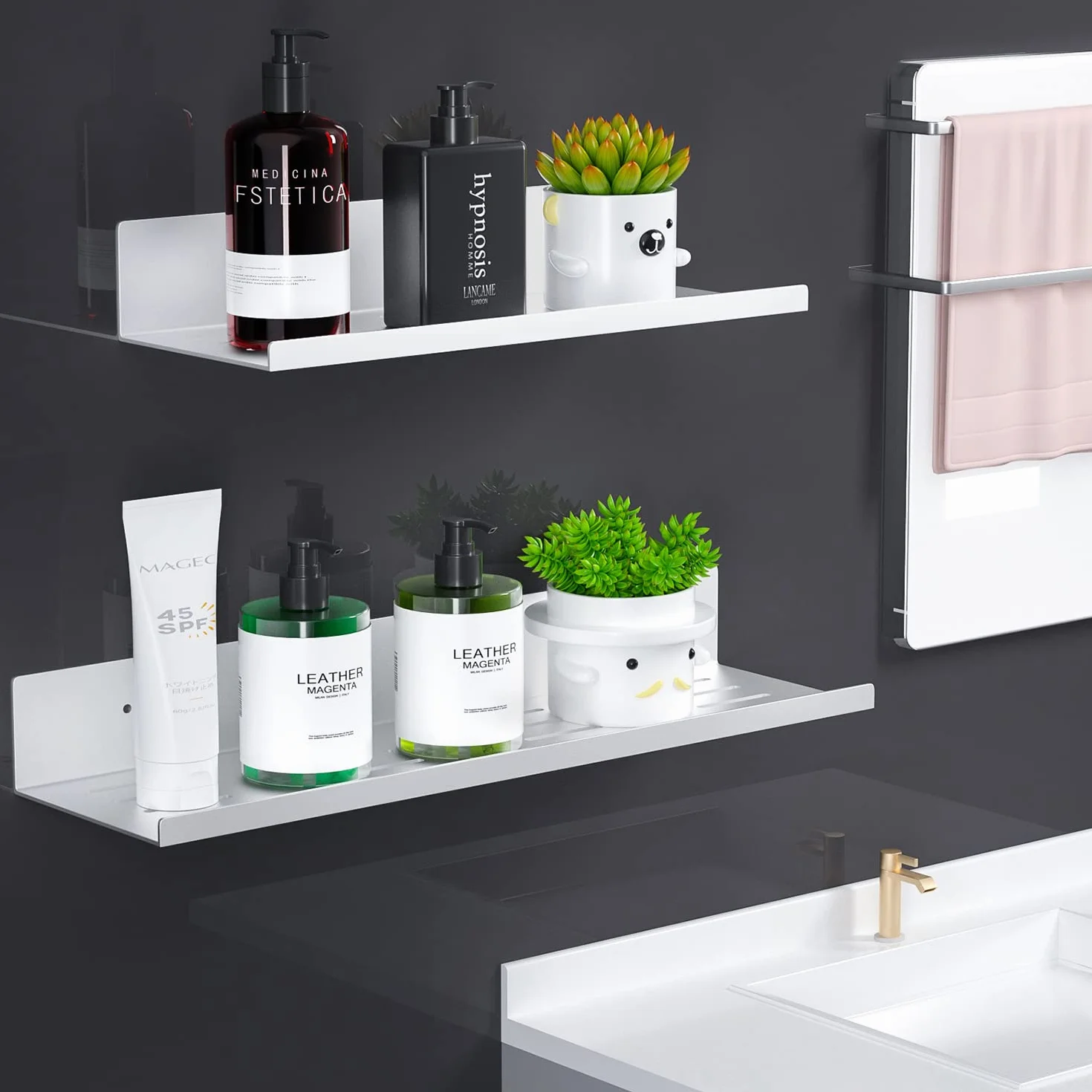 Estante de Ducha Autoadhesivo Sin Taladrar - Juego de 2 Estantes de Aluminio para Baño