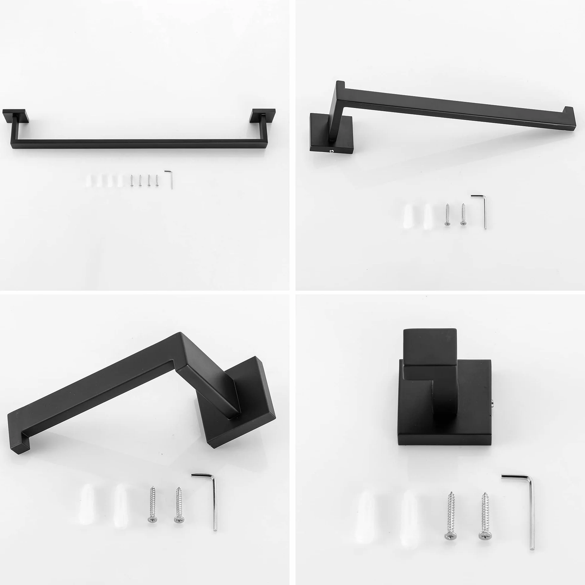 DUFU Juego de Toalleros de Acero Inoxidable Negro Mate 40cm con Barra de Toallas, Soporte de Papel Higiénico y Gancho de Bata