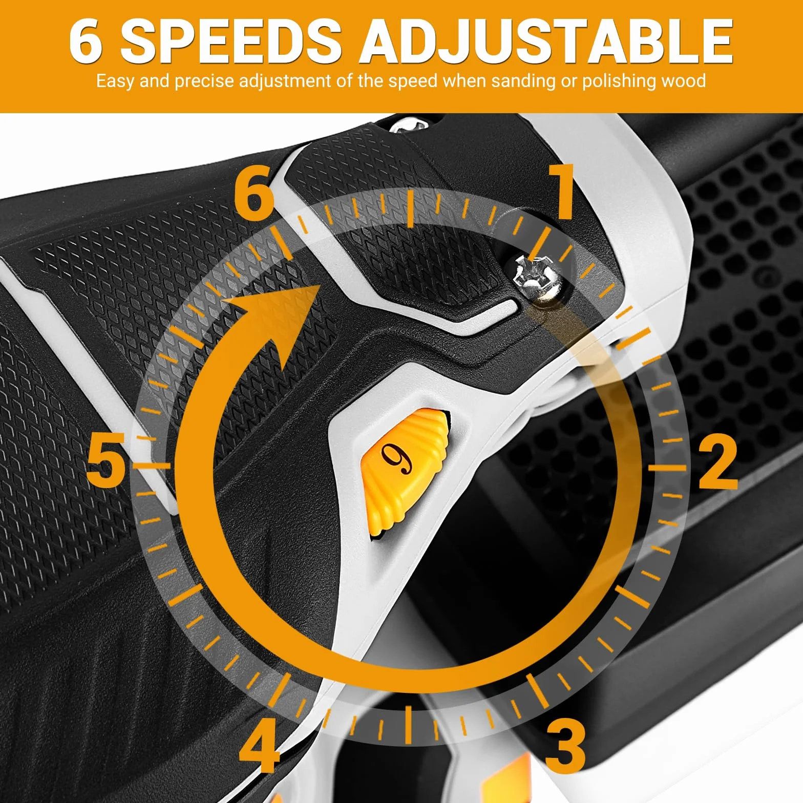 DEKOPRO Lijadora Orbital 300W 6 Velocidades 14000 RPM para Madera y Acero