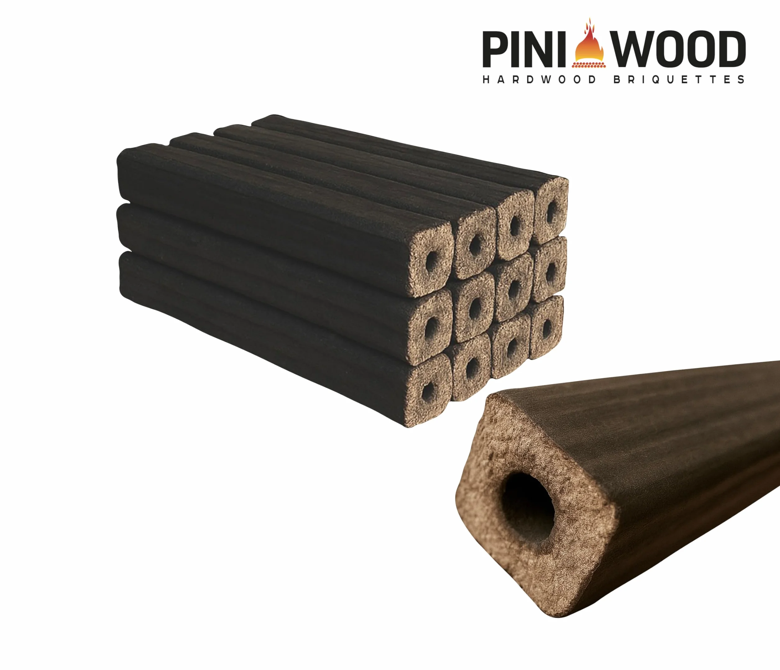 PINI Kay Briquets de roble de 23 cm de largo cuadrados con orificio de extracción 15 kg Briquets de madera dura Leña de roble para chimenea, estufa, fuego abierto, parrilla