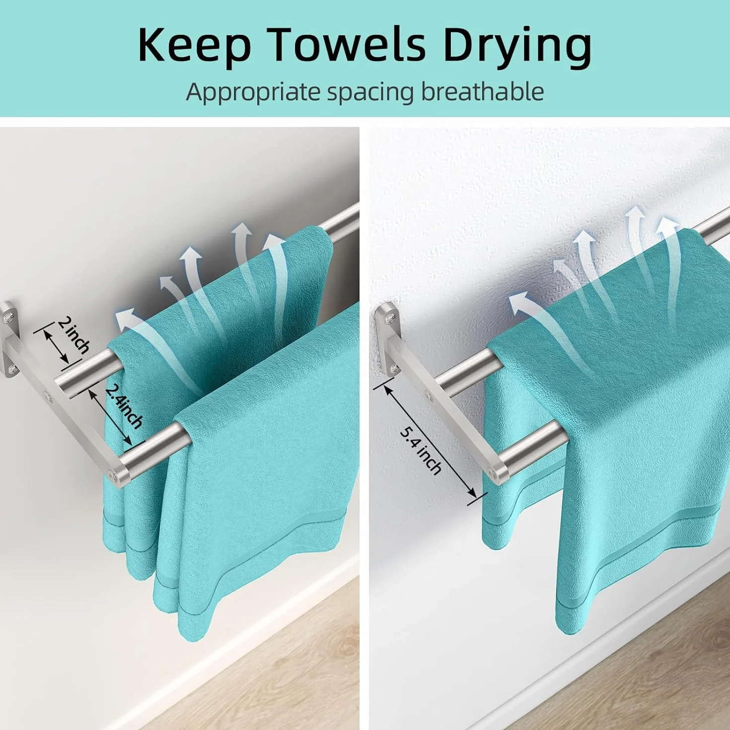 Toallero de Baño Doble 80CM Acero Inoxidable 2 Barras Cepillado Pared