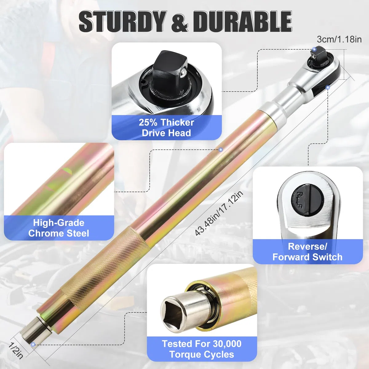 Llave de extensión con trinquete, juego de llaves de extensión de alto rendimiento de 1/2 pulgada con alcance estrecho y adaptador, para trabajos de automoción, bricolaje y mecánica.