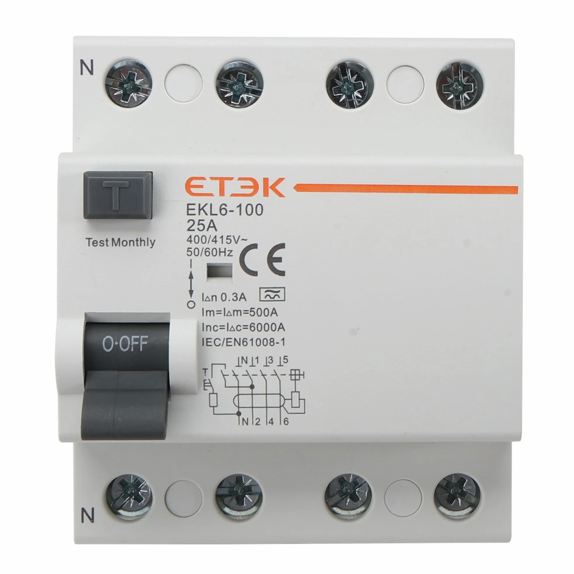 Interruptor Diferencial Superinmunizado 4P 25A 300mA Tipo A - Protección contra Fugas e Incendios - RCCB (3P+N) - Montaje Carril DIN - Cuadro Trifásico