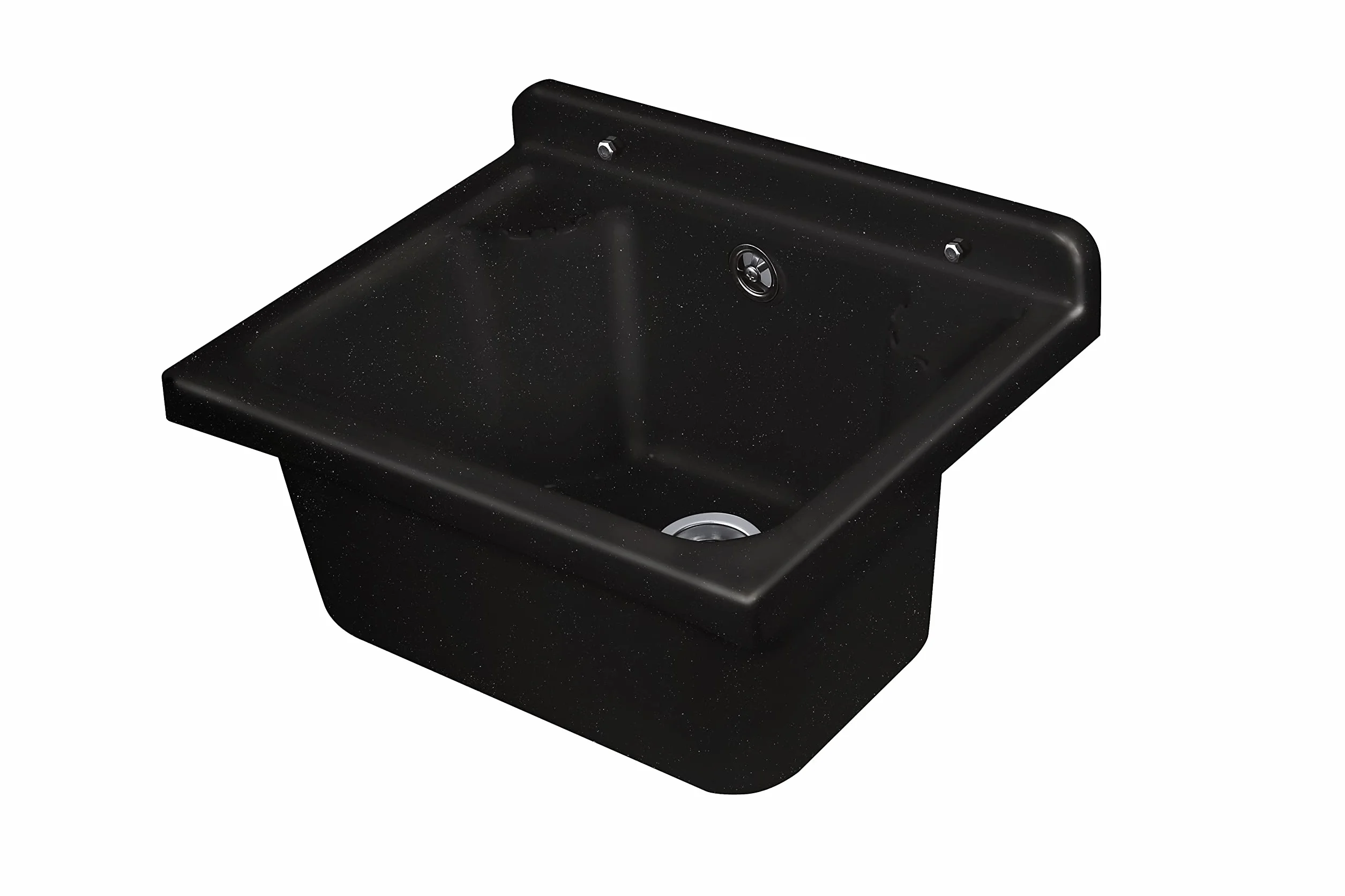 Negrari Pilozzo - Lavabo de pared de resina, resistente a los ácidos de uso común, resistente a la humedad, kit de desagüe incluido, 42 x 34 x 21 cm, negro brillante