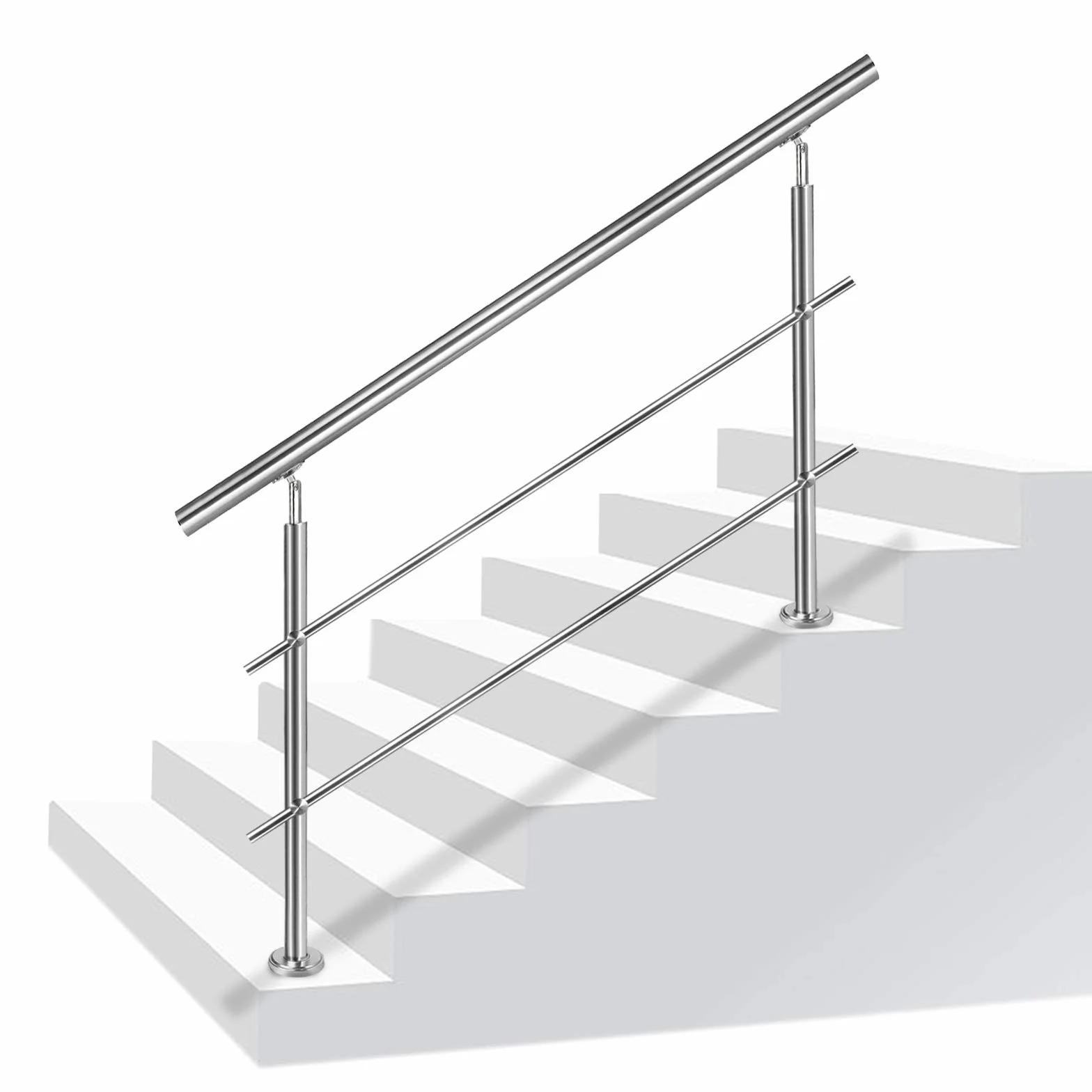 Aufun Barandilla para Escaleras de acero inoxidable 100cm 2 Varillas Pasamanos escalera con kit de instalación para interior y exterior, balcón, Ancianos y niños