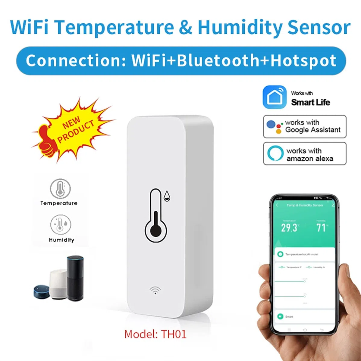 Monitor de temperatura de humedad WiFi: termómetro higrómetro inteligente para monitor remoto y alerta,termómetro interior de alta precisión con aplicación TUYA, compatible con Alexa (paquete de 4)