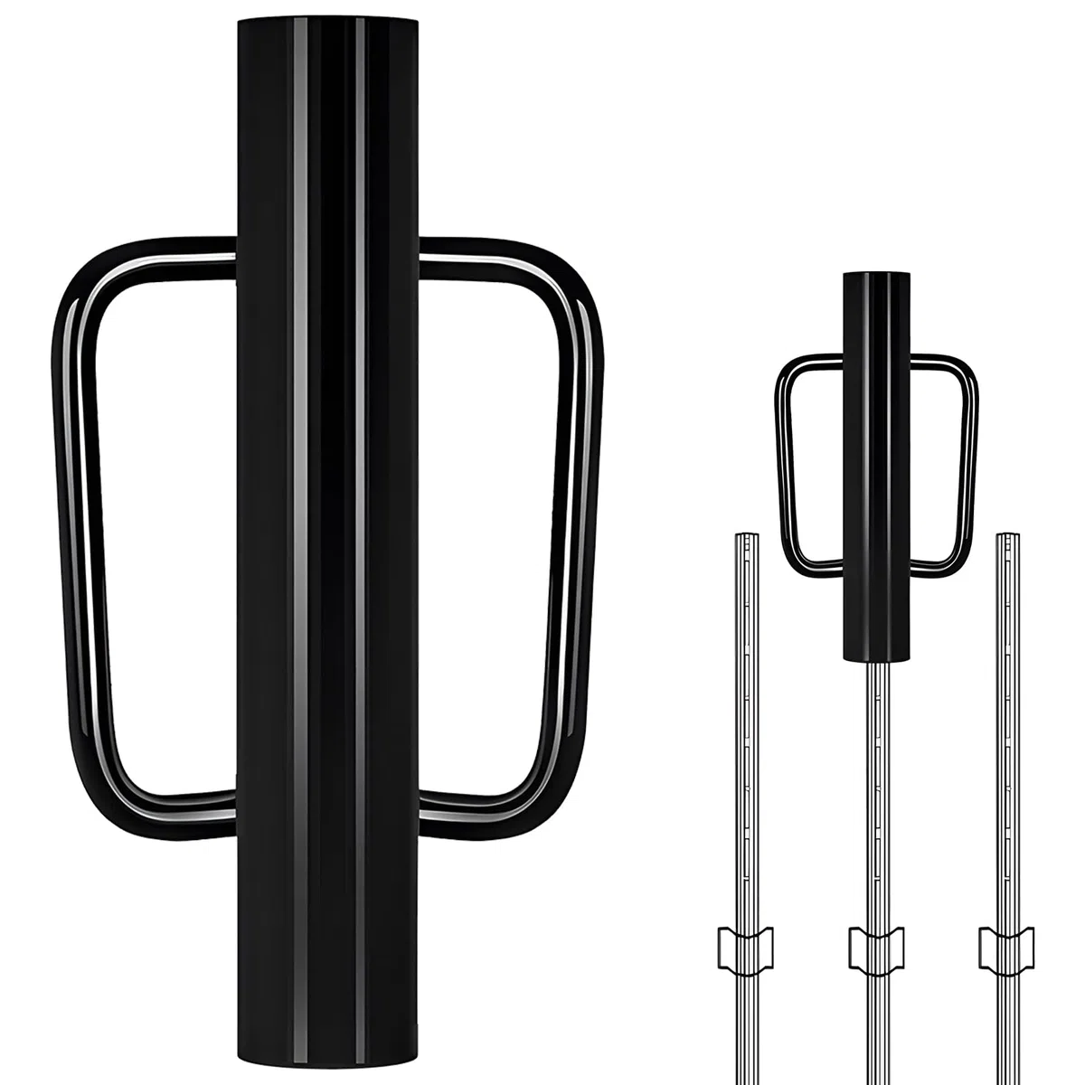 Destornillador de poste de valla con asa, instalador de valla de metal resistente negro de 12 libras, máquina de estacas de reparación de postes de valla