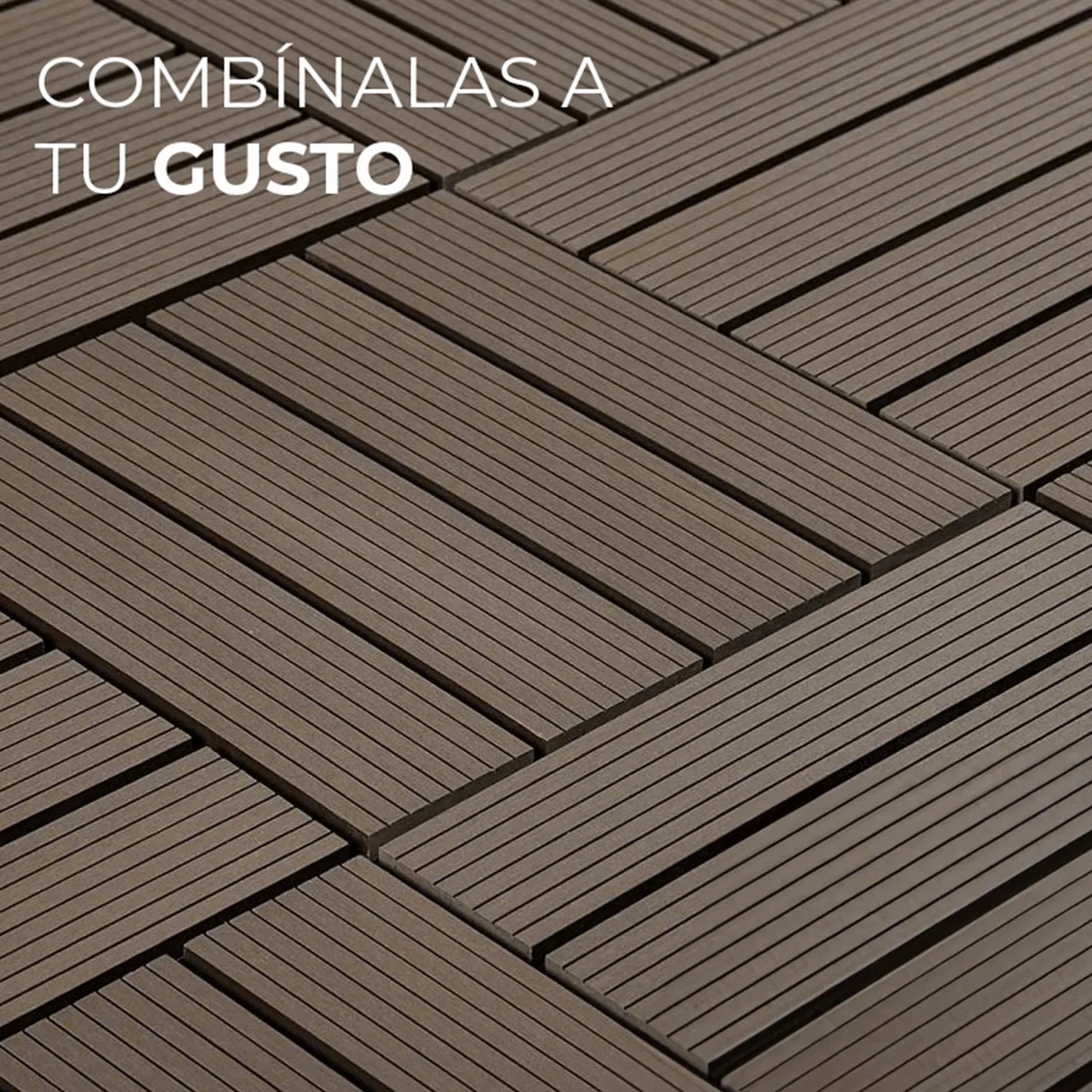 Set de 11 Baldosas de Exterior Madera Composite WPC 1m² Antideslizantes 30x30cm Marrón Café