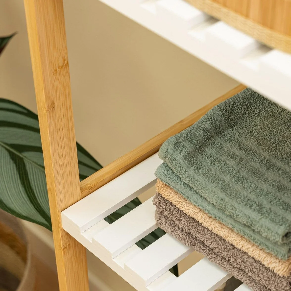 Estantería de bambú Natural 4 baldas Blancas 33x34x110 cm para baño Cocina