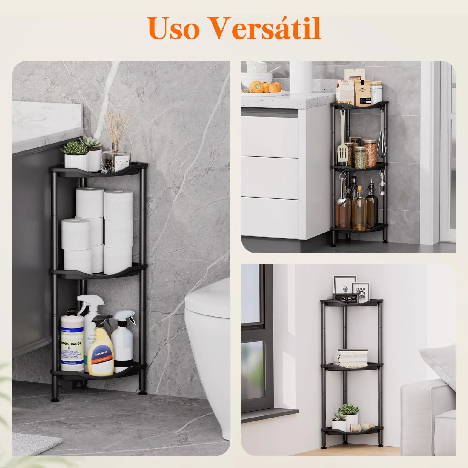 Lifewit Estanteria Ducha sin Taladro 3 Niveles, Organizador Esquinero Plástico Baño, Negro 34 cm