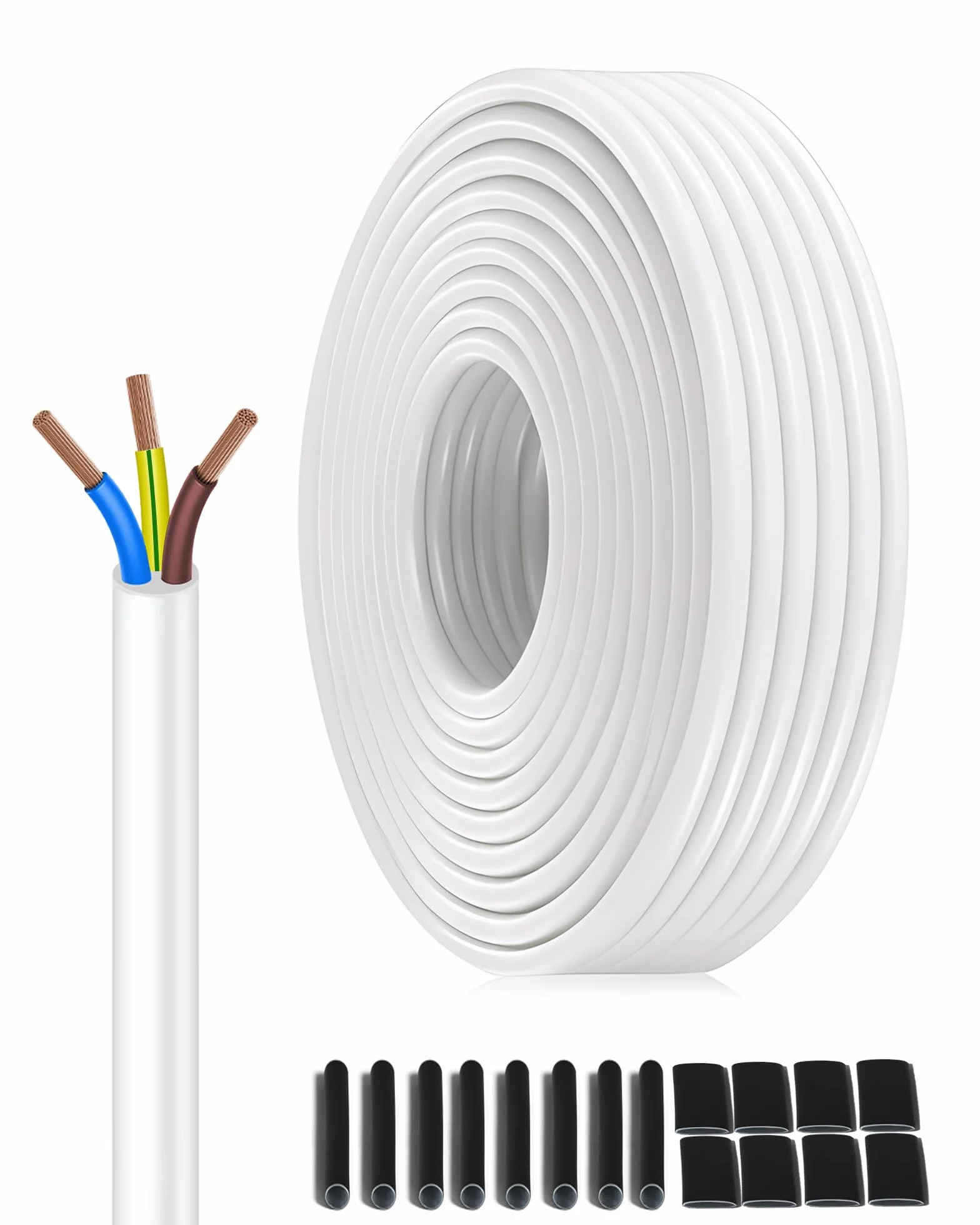 Cable H05VV-F 3x0,75mm² Blanco 20m Conductor Cobre Multifilar PVC Flexible 10A 2200W