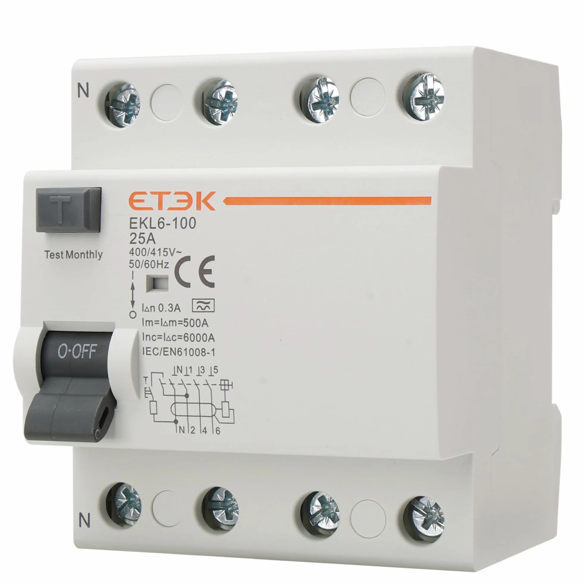 Interruptor Diferencial Superinmunizado 4P 25A 300mA Tipo A - Protección contra Fugas e Incendios - RCCB (3P+N) - Montaje Carril DIN - Cuadro Trifásico