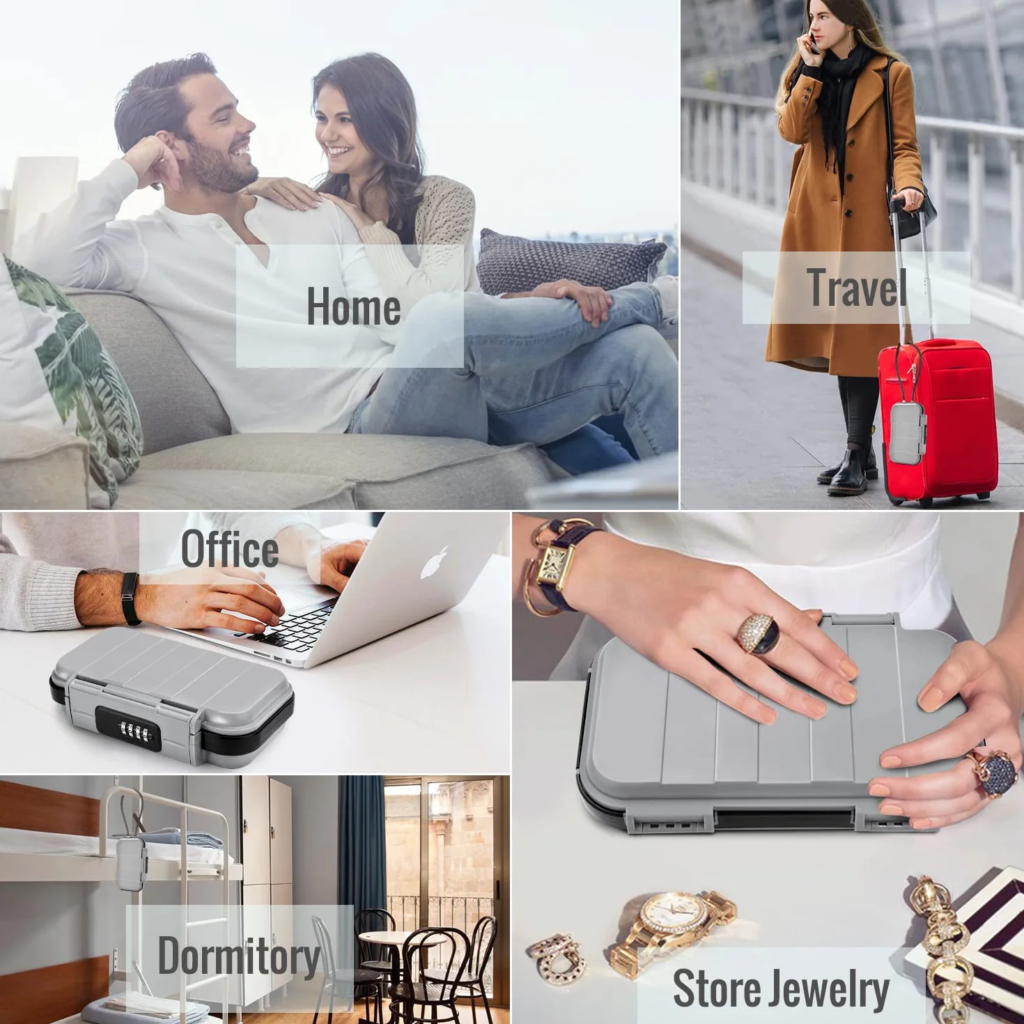 Caja Fuerte Portátil, Caja Seguridad Combinacion Caja Fuerte de Viaje con Cuerda de Alambre Extraíble Impermeable Mini Caja Fuerte para el Hogar, Oficina, Hotel, Viajes, etc. (Gris)