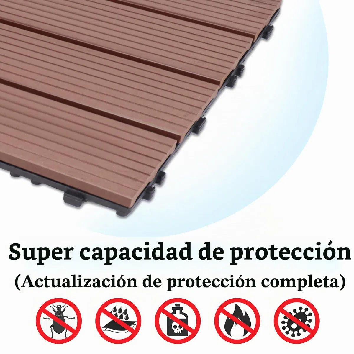 UISEBRT 6 unidades de suelo de balcón de WPC, azulejos de terraza, aspecto de madera, sistema de clic, de plástico, para jardín, balcón, terraza (30 x 60 cm, marrón)