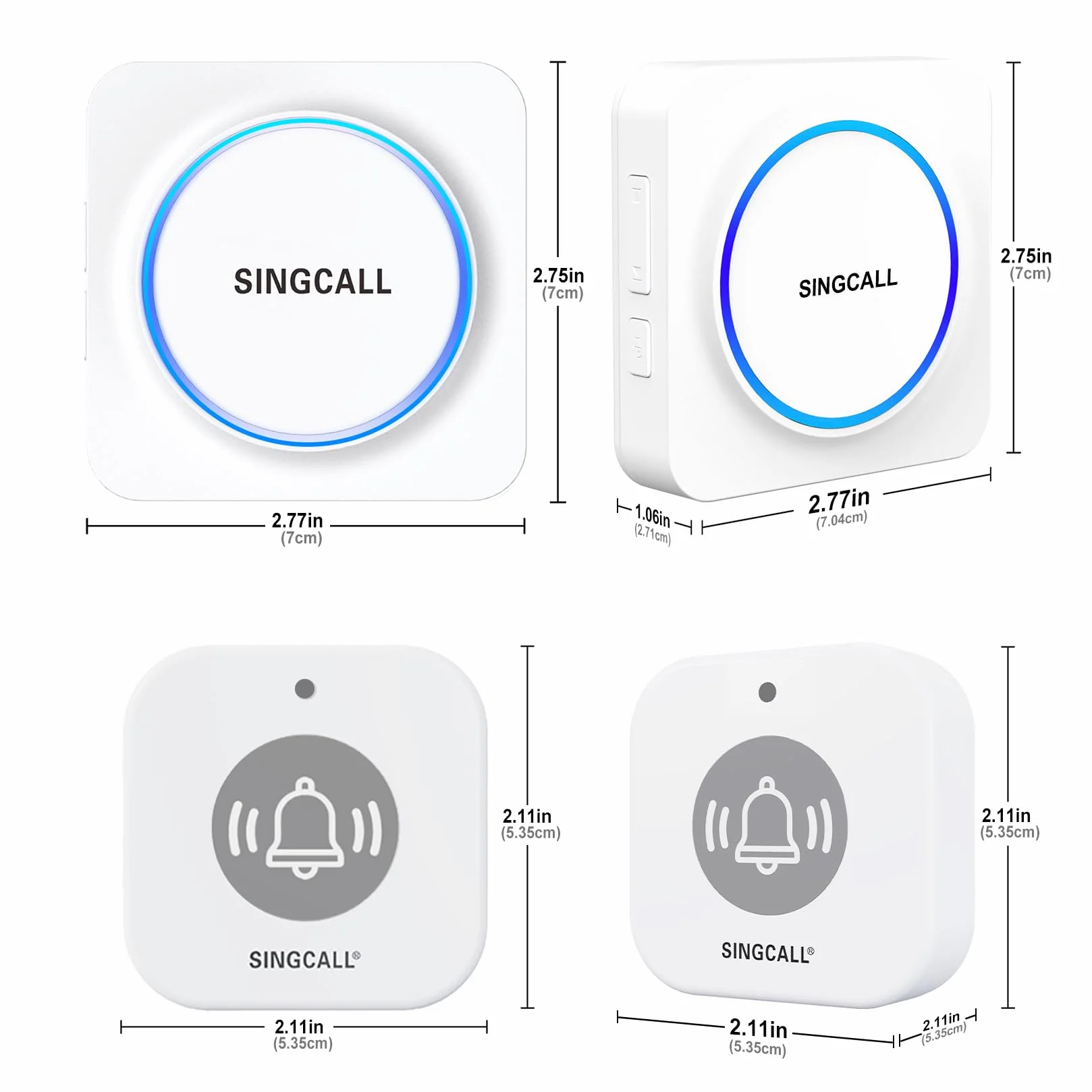SINGCALL Botón Emergencia Ancianos Portátil con Llamada SOS Avisador Personas Mayores Alarma Movil Inalambrica Alarma Panico para Pacientes, 32 Melodías, Volumen 0-100dB, 1 Receptor Portátil + 1 Botón