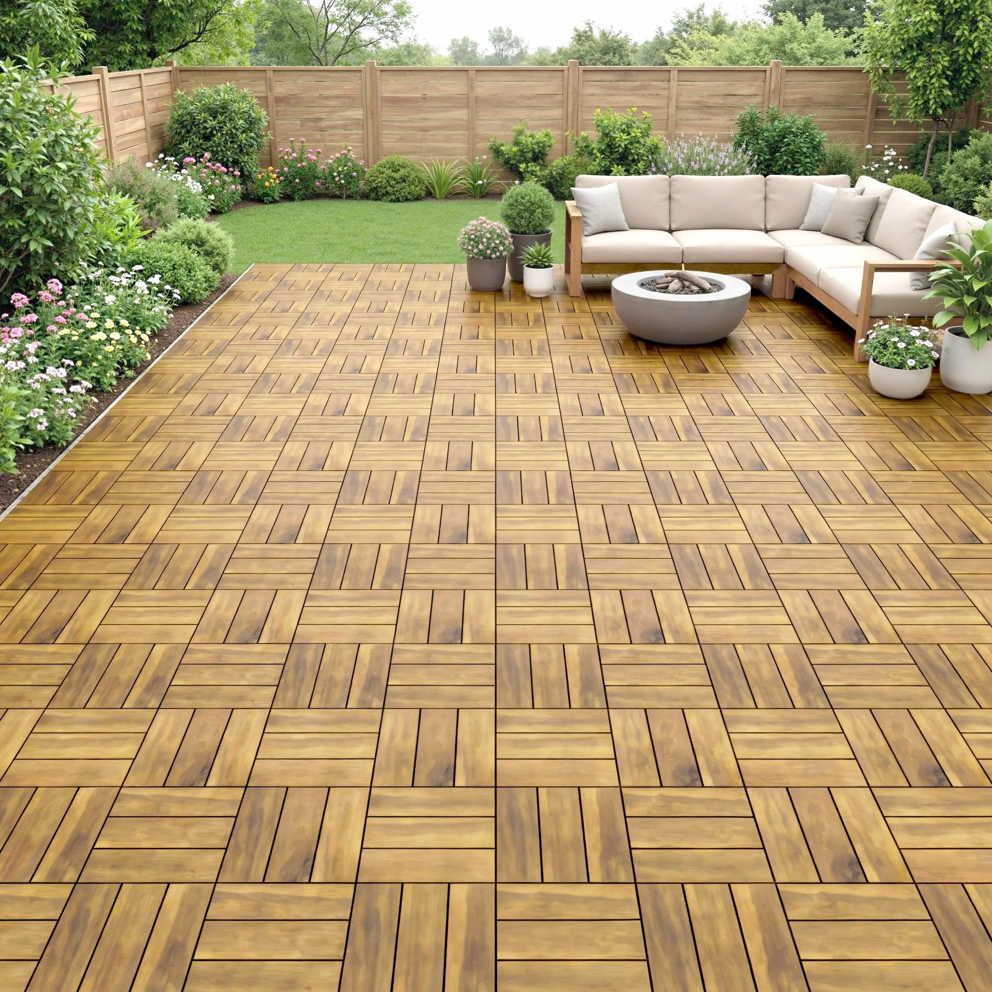 Outsunny Baldosas Exterior Madera Acacia 31x31 cm 0,91 m² Antideslizantes Resistentes Clima