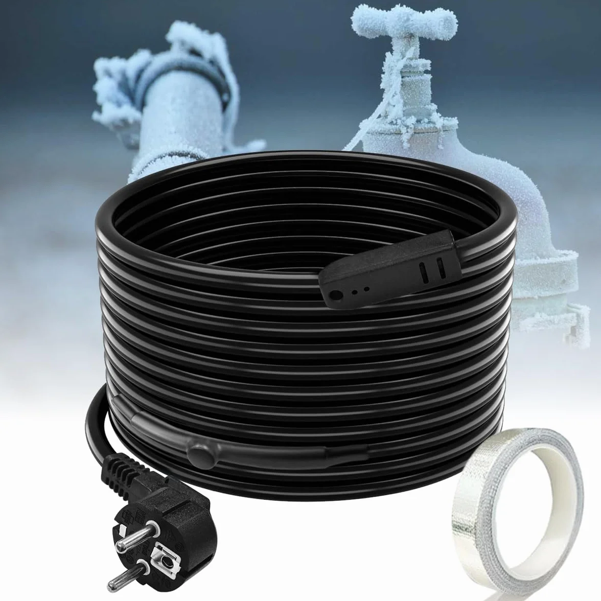 Cable Calefactor Anticongelante, Cable Calefactor con Termostato 25W/M, CableCalefactor Autorregulable, Calefacción Trazadora para Tuberías Agua, Tuberías Domésticas de Metal/Plástico, Bomba Agua 12M