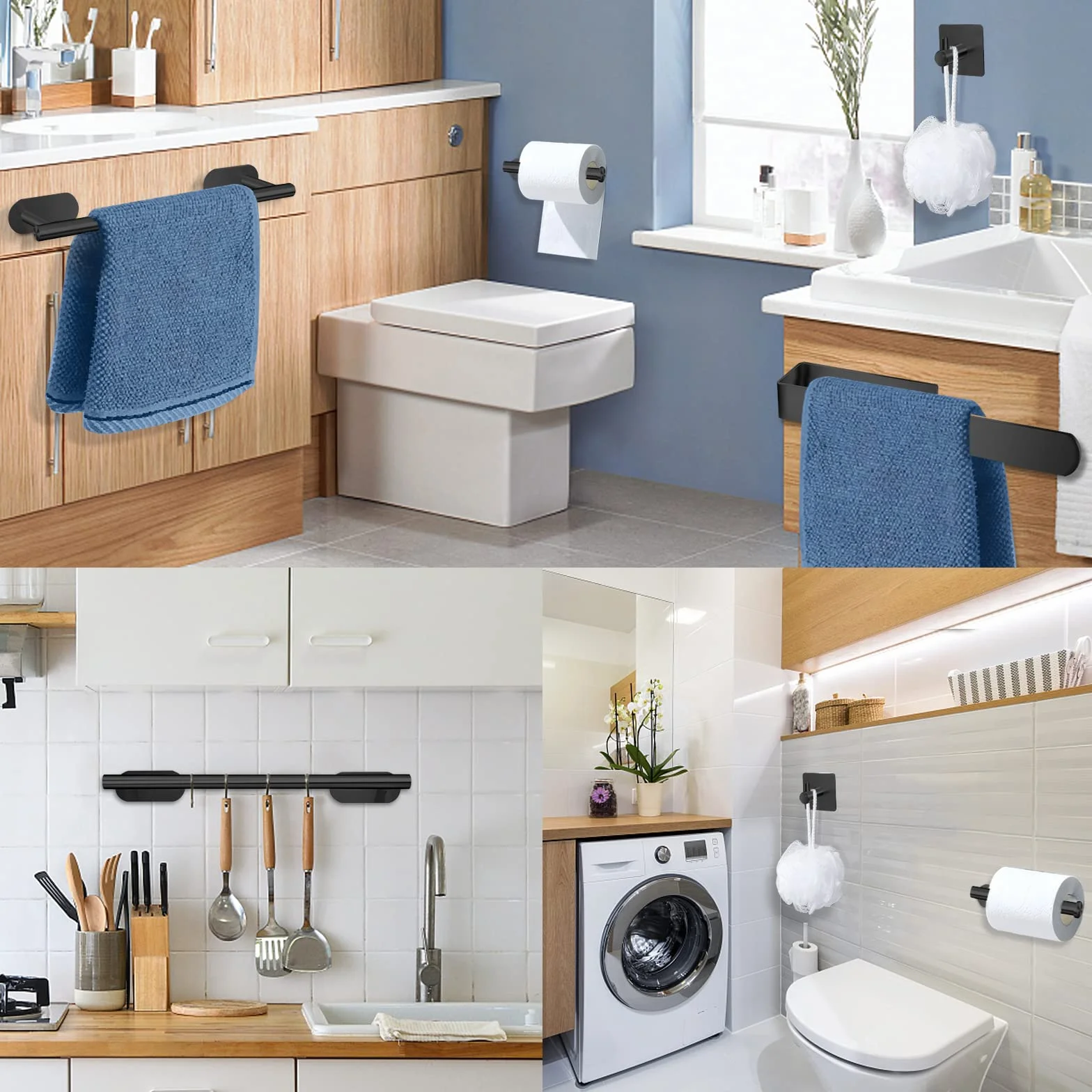 AIKER Toalleros de Baño Sin Taladro, 8 Piezas Juego de Acero Inoxidable 304 para Pared