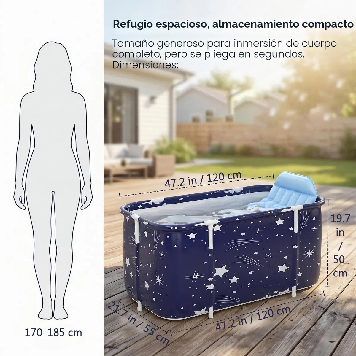 Bañera Plegable para Adultos Portátil 120 x 55 x 50cm Para Baño Caliente, Spa, Cubo De Baño Grueso, Bañera Grande De Múltiples Capas Con Respaldo, Cojín Y Bomba Inflable