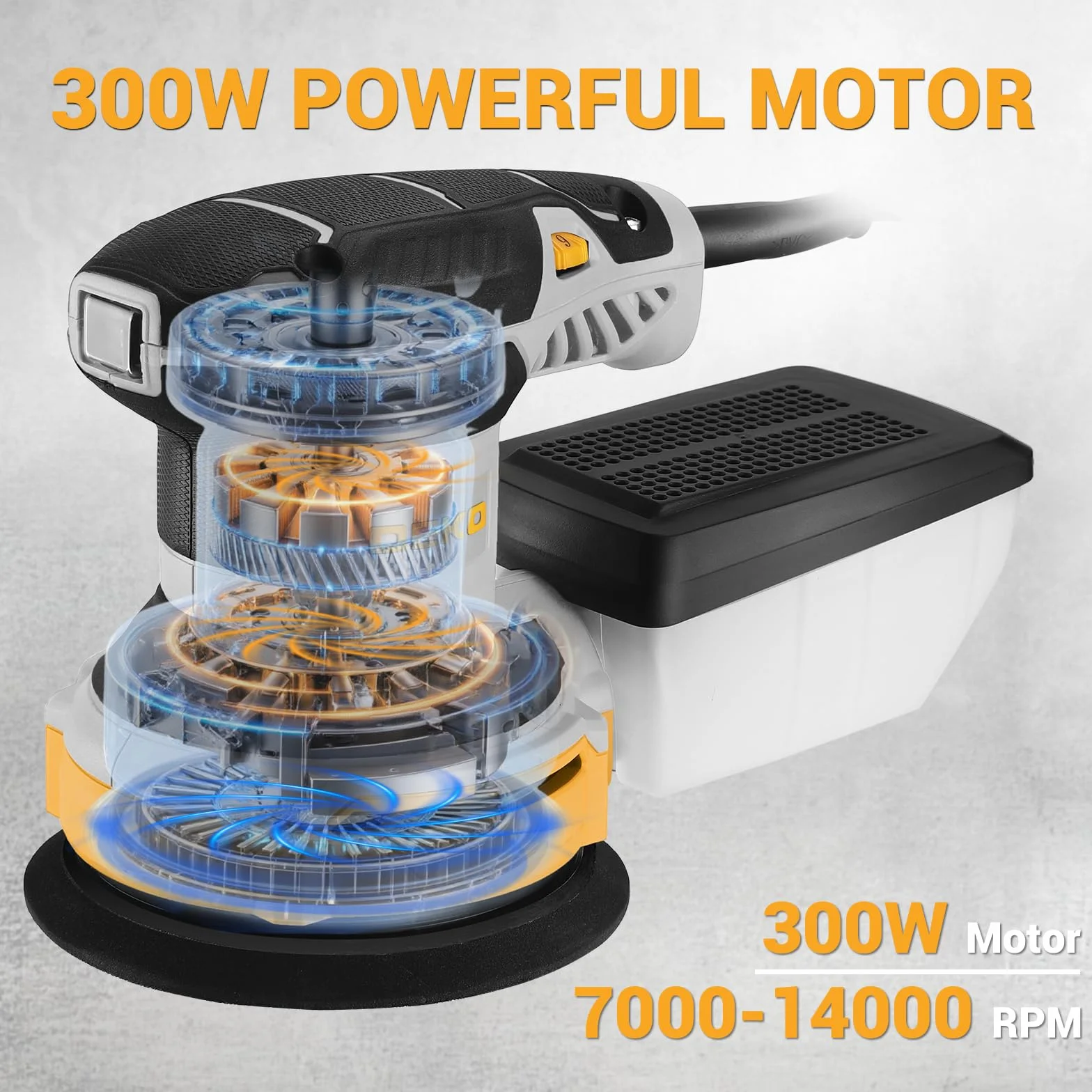 DEKOPRO Lijadora Orbital 300W 6 Velocidades 14000 RPM para Madera y Acero