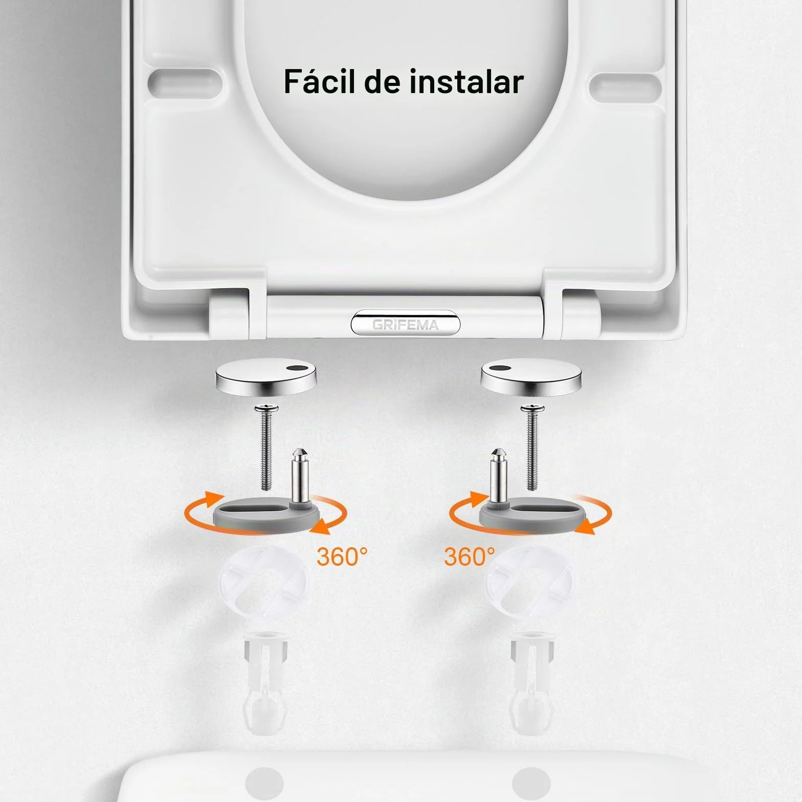 GRIFEMA G951 Tapa WC UF Resin Antibacteriano No amarillea Cierre Suave Liberación Rápida Asiento Inodoro Forma D Blanco