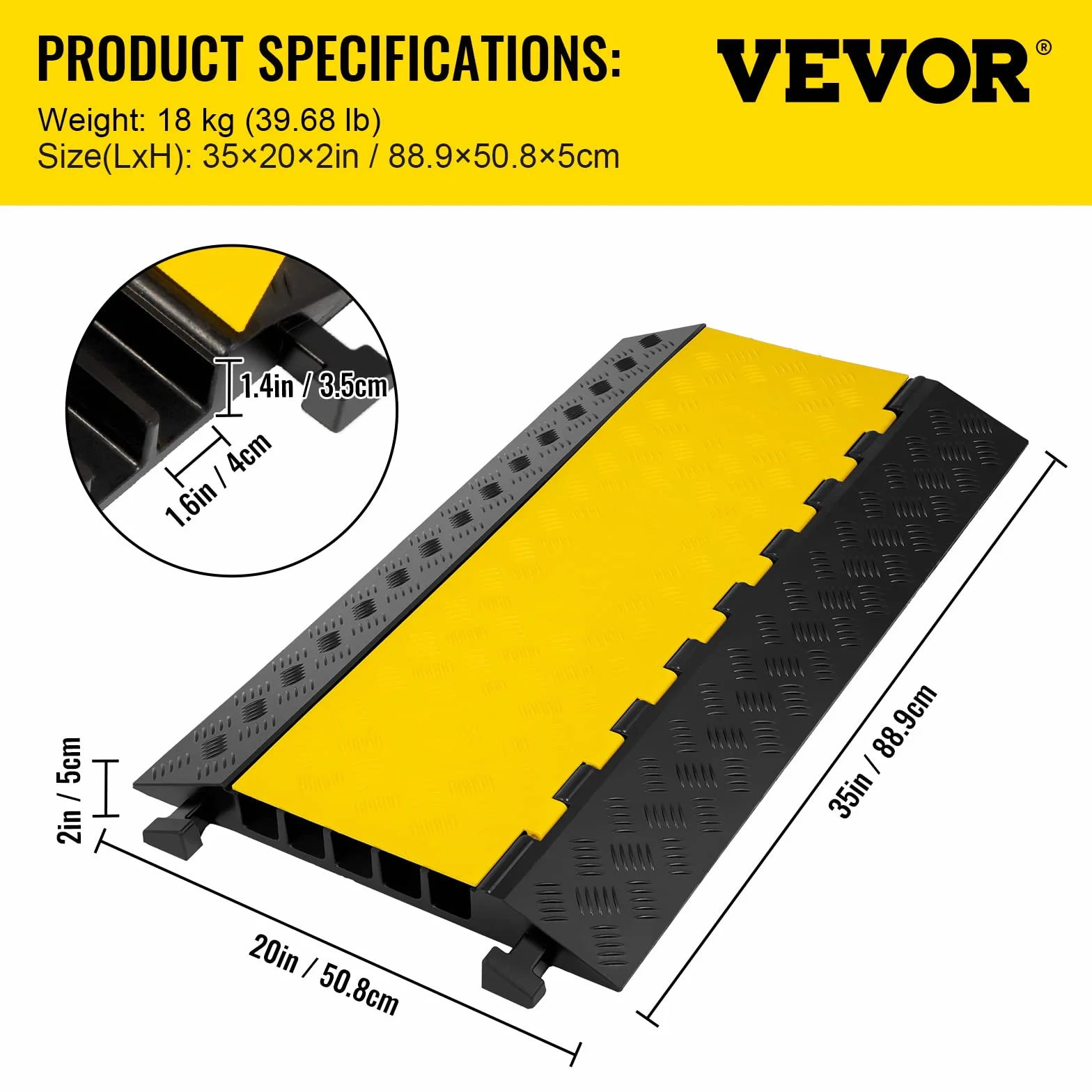Happybuy Pasacables de Suelo para Proteger las Cables Protector de Cables Protector de Cubierta de Piso de Cables Exteriores Protector de Cubierta de Goma 5 canales